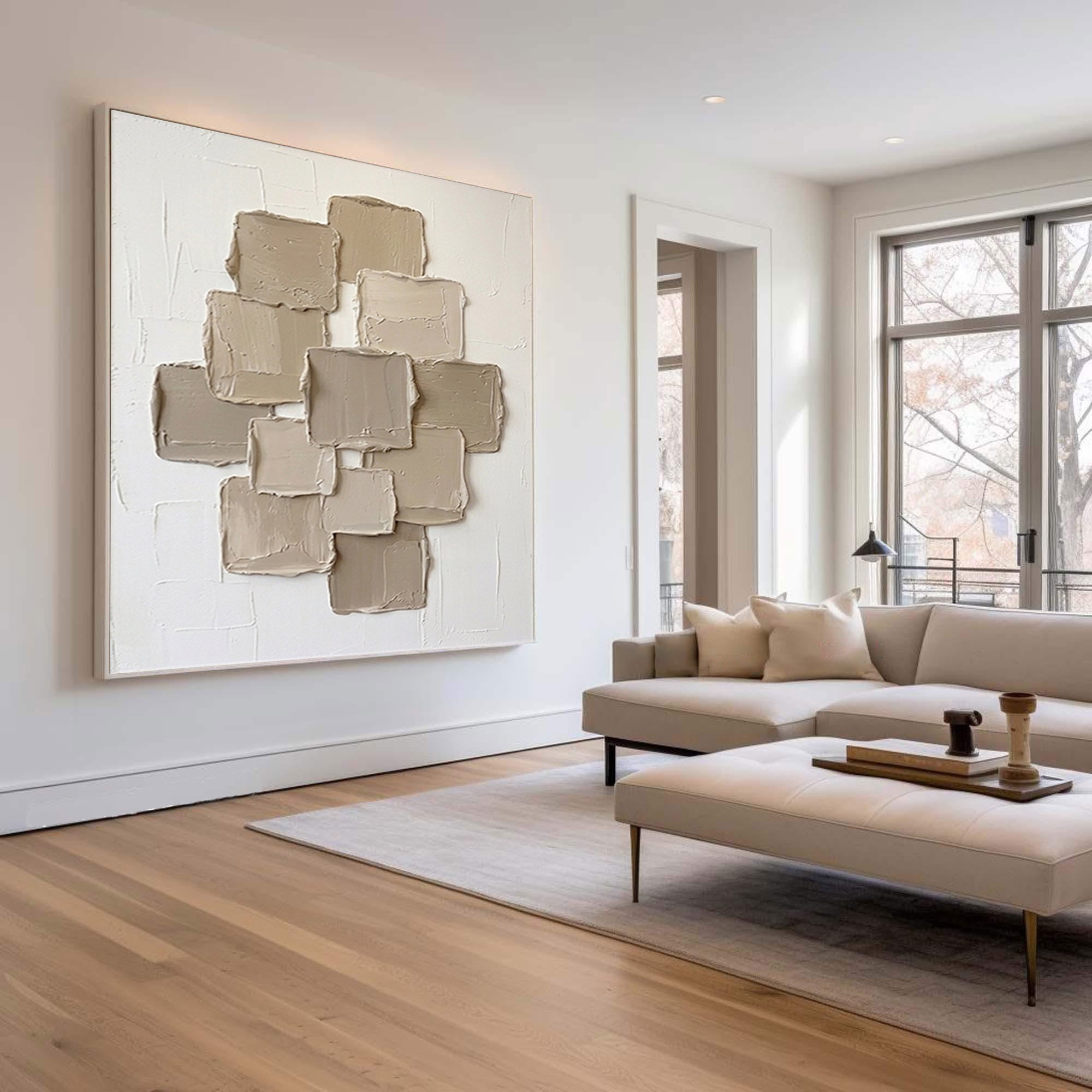 Large Layered Panel Wall Art Contemporary Neutral Textured Canvas Painting