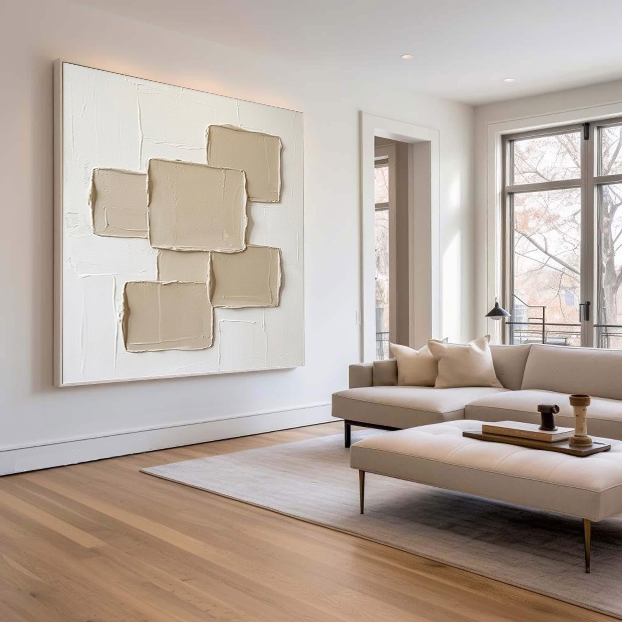 Large Neutral Geometric Textured Wall Art Hand Painted Abstract Canvas 