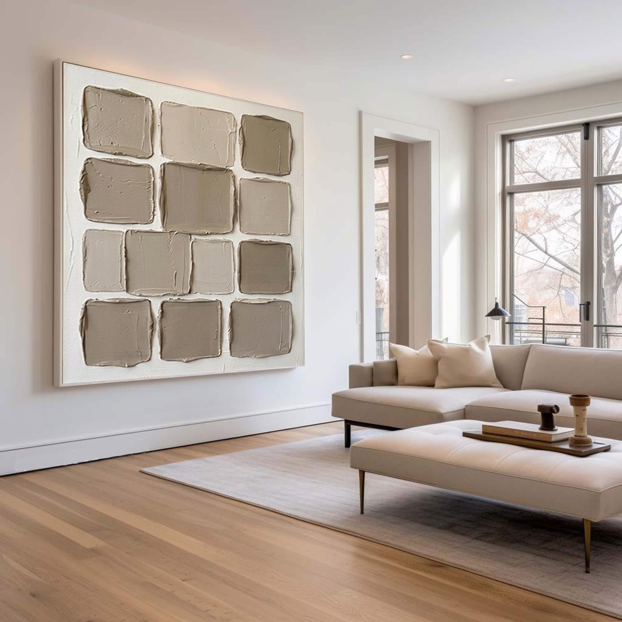 Large Designer Material Palette Wall Art Contemporary Neutral Textured Canvas Painting