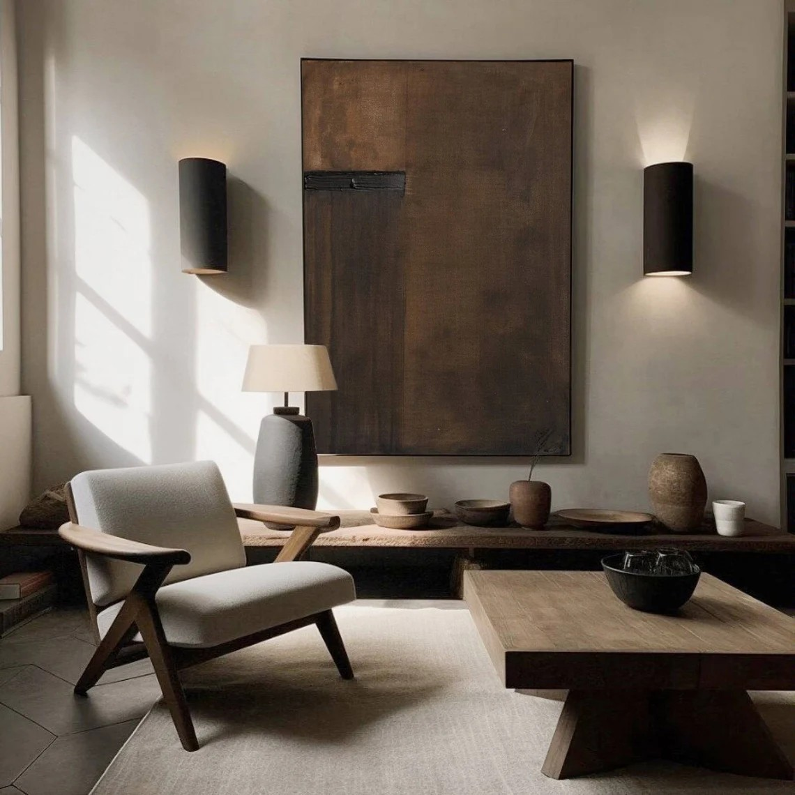 Large Brown Minimalist Painting, Wabi-Sabi Inspired Wall Art #BGA 080