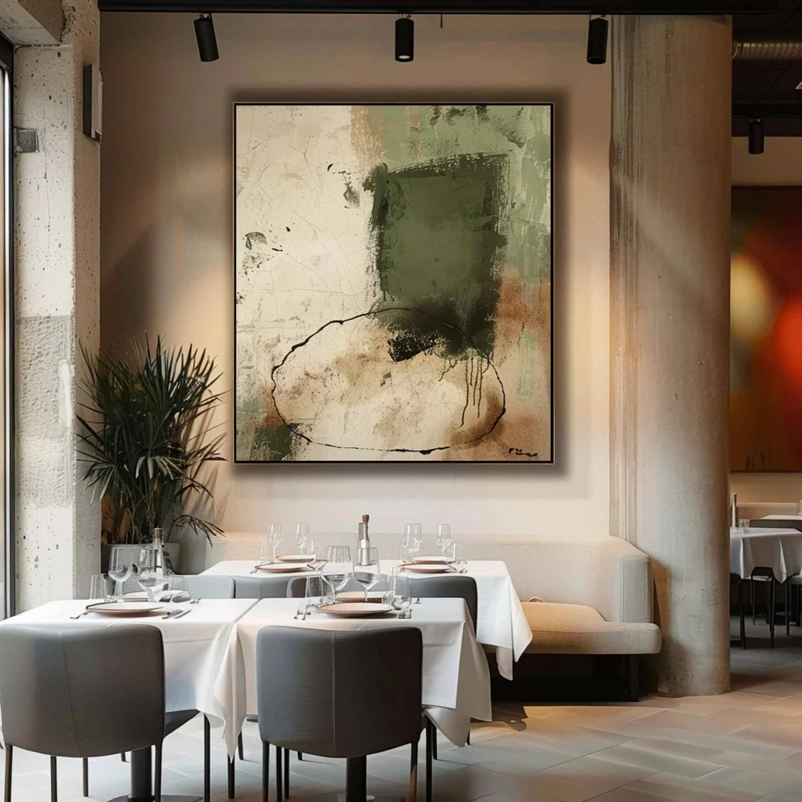 Green & Beige Wabi-Sabi Textured Painting, Contemporary Art #BGA 086