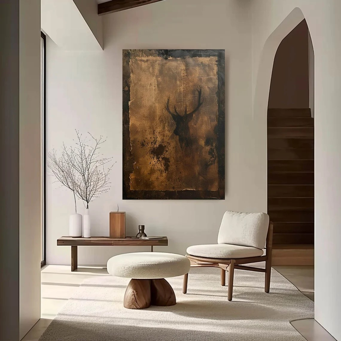 Rustic Painting, Deer Silhouette, Wabi-Sabi Inspired Wall Art #BGA 079