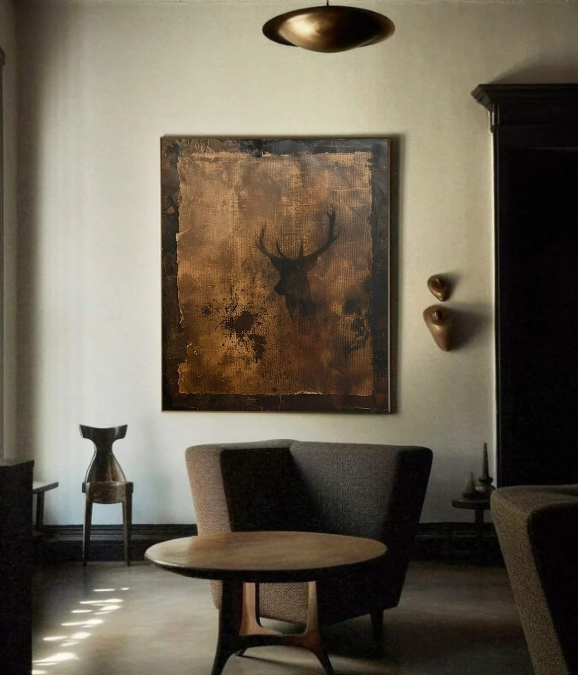 Rustic Painting, Deer Silhouette, Wabi-Sabi Inspired Wall Art #BGA 079