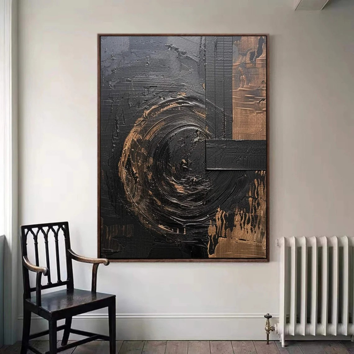 Layered Texture Abstract Art, Black and Bronze Wall Painting #BGA 089