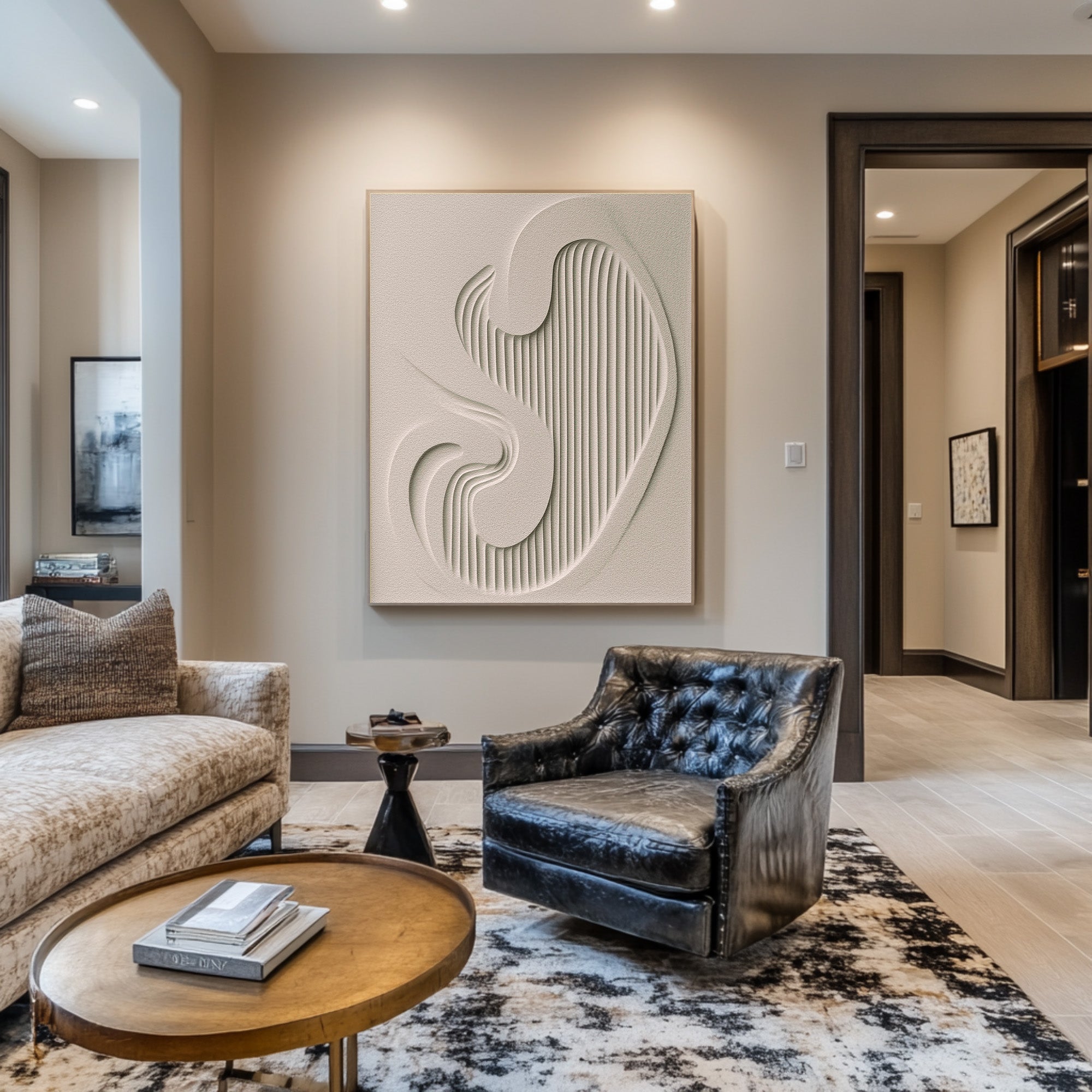 Oversized White Textured Abstract Canvas Art #WG 081