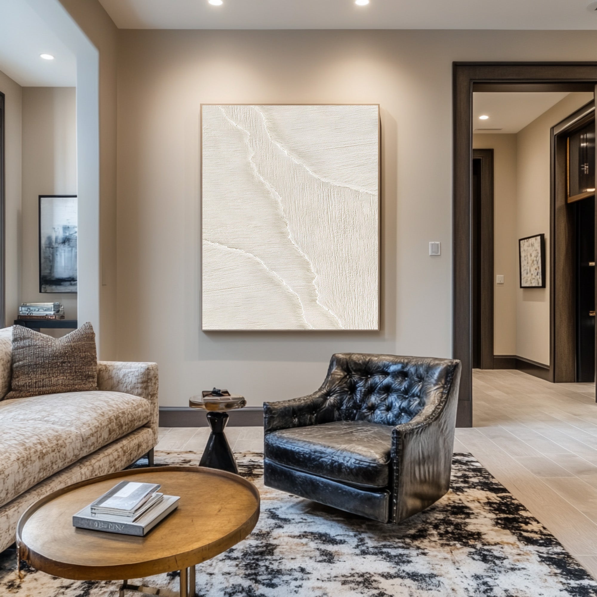 Vertical Textured Wave Art | Minimalist Beige Canvas #WG 068
