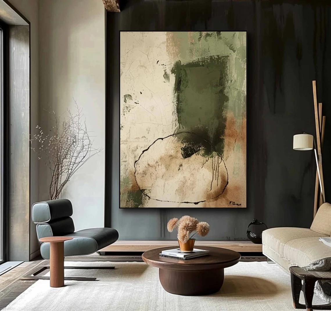 Green & Beige Wabi-Sabi Textured Painting, Contemporary Art #BGA 086