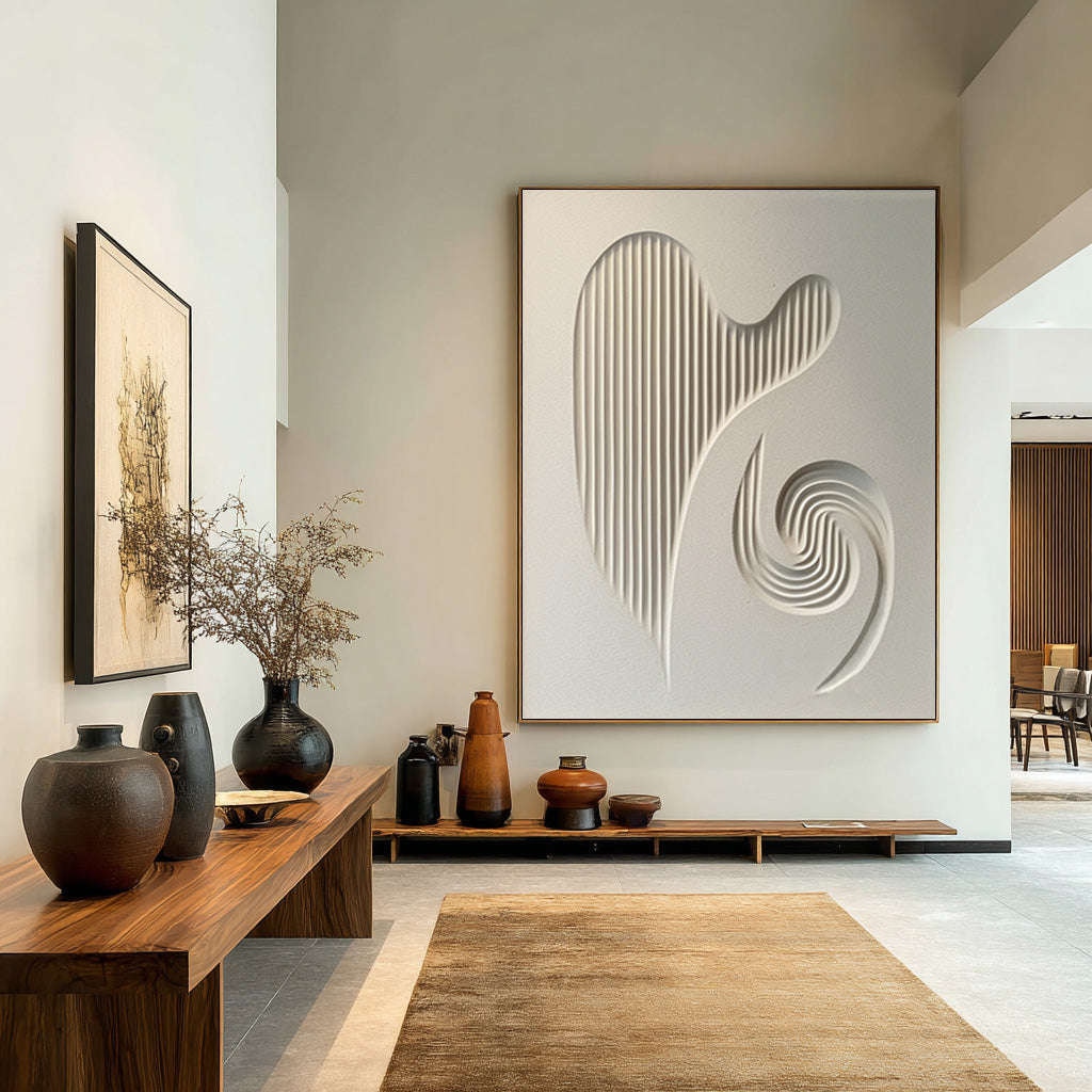 Elegant White Textured Abstract Art for Living Room #WG 080