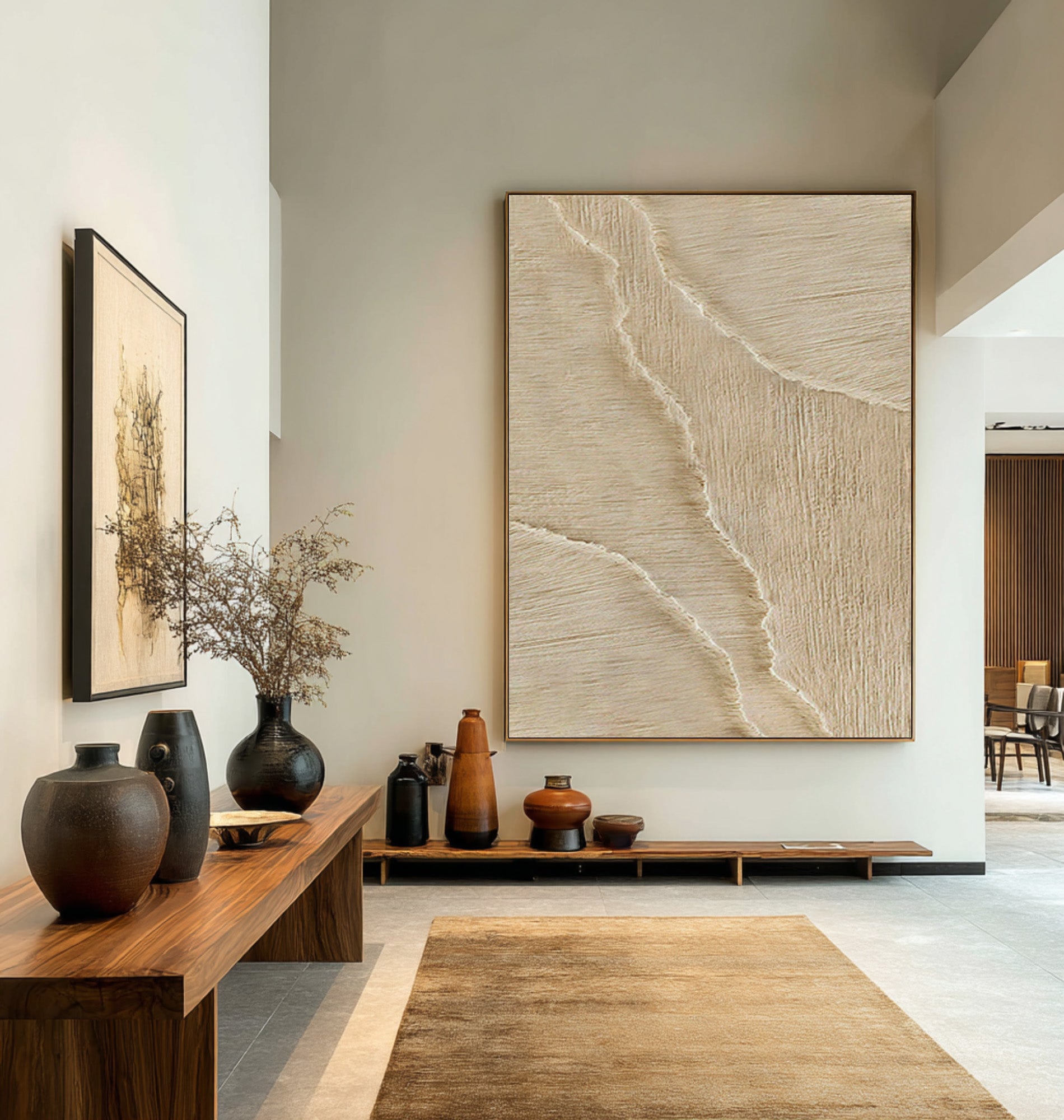 Vertical Textured Abstract Art Minimalist Beige Decor #WG 069