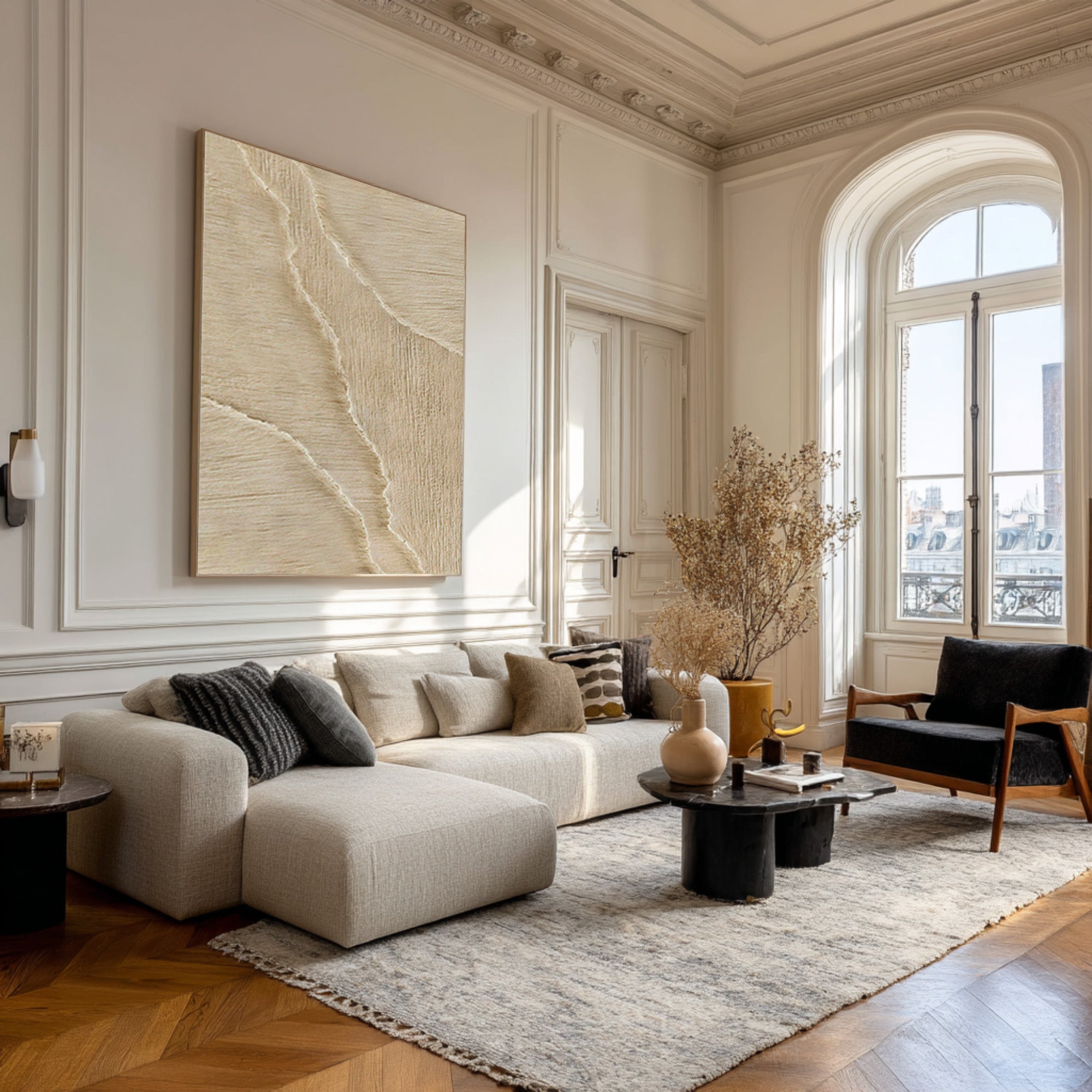 Vertical Textured Abstract Art Minimalist Beige Decor #WG 069