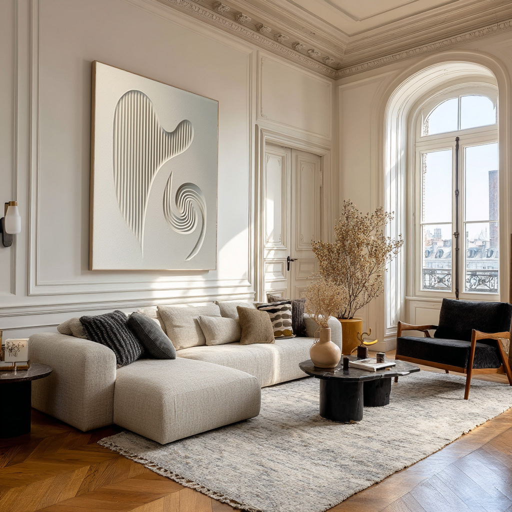 Elegant White Textured Abstract Art for Living Room #WG 080