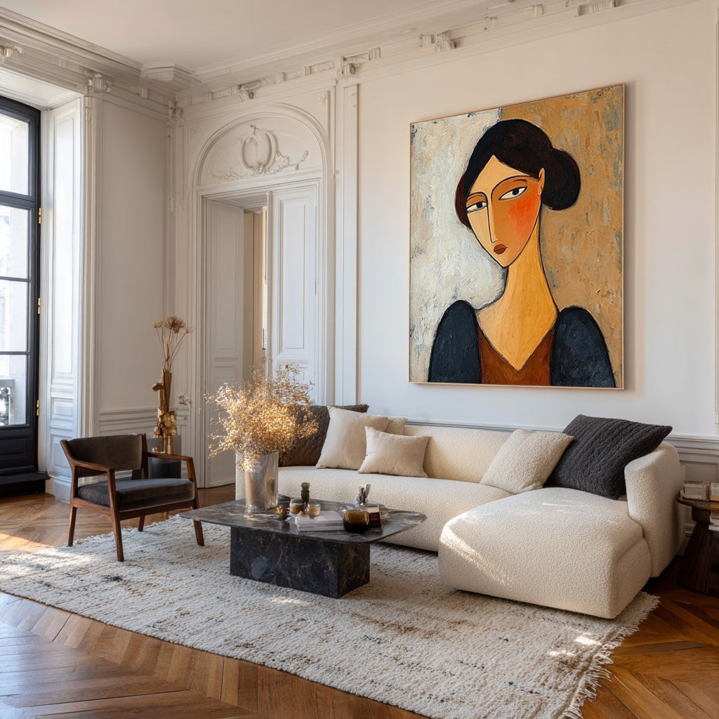 Muted Tones Painting Expressive Female Face Art #WG 088