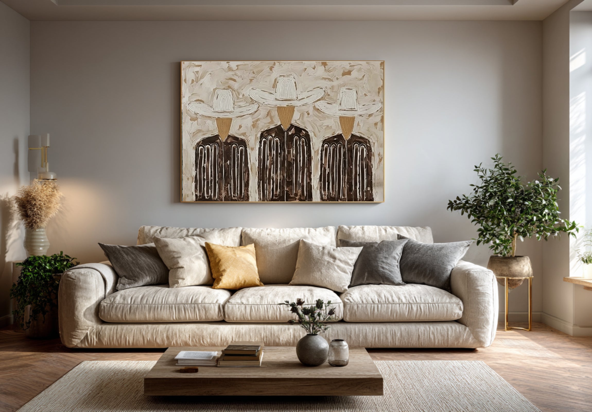 Large Abstract Trio Portrait Painting Contemporary Figurative Wall Art | ArtvistaGallery