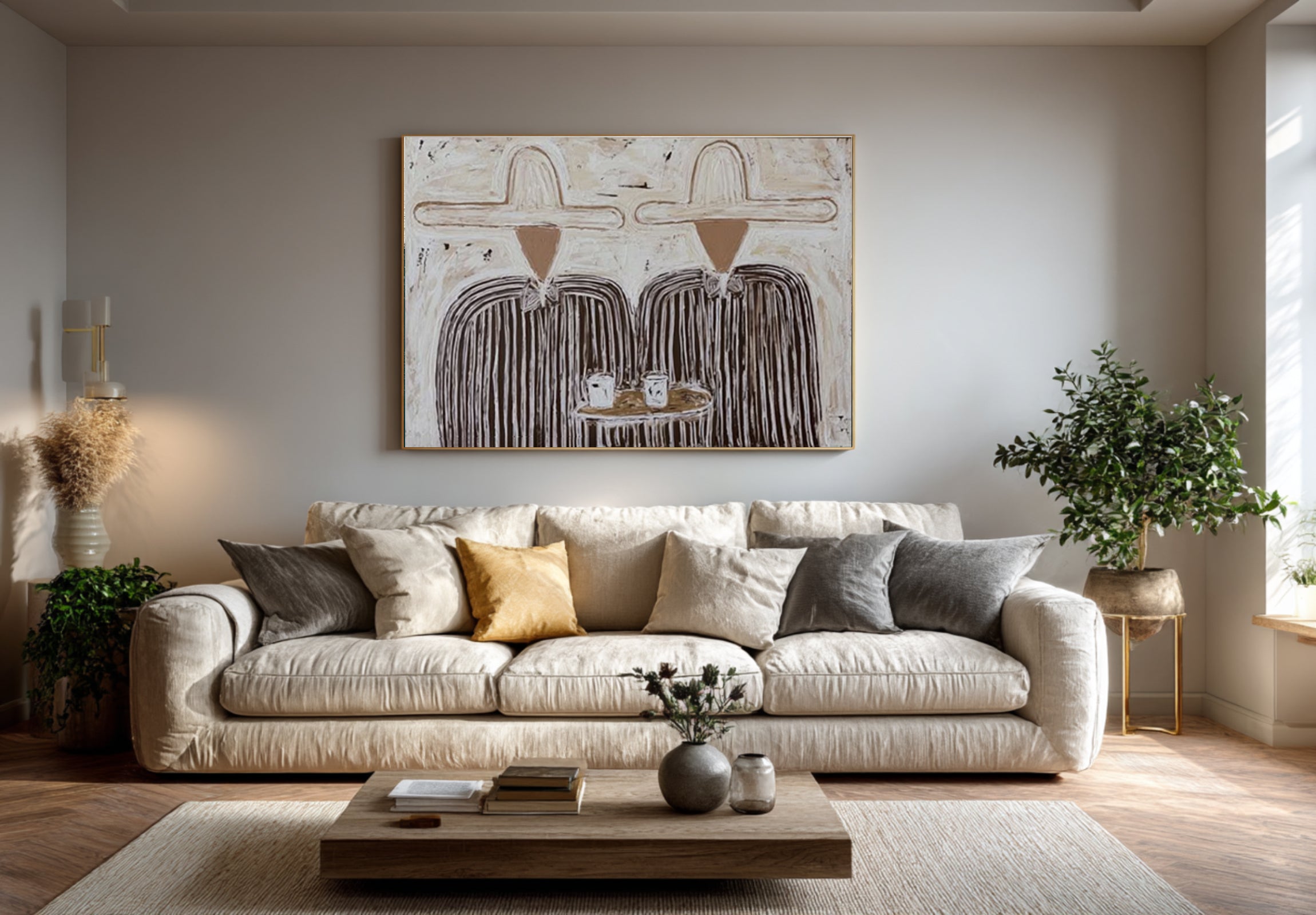 Scandinavian Neutral Couple Wall Art Contemporary Figurative Painting | ArtvistaGallery