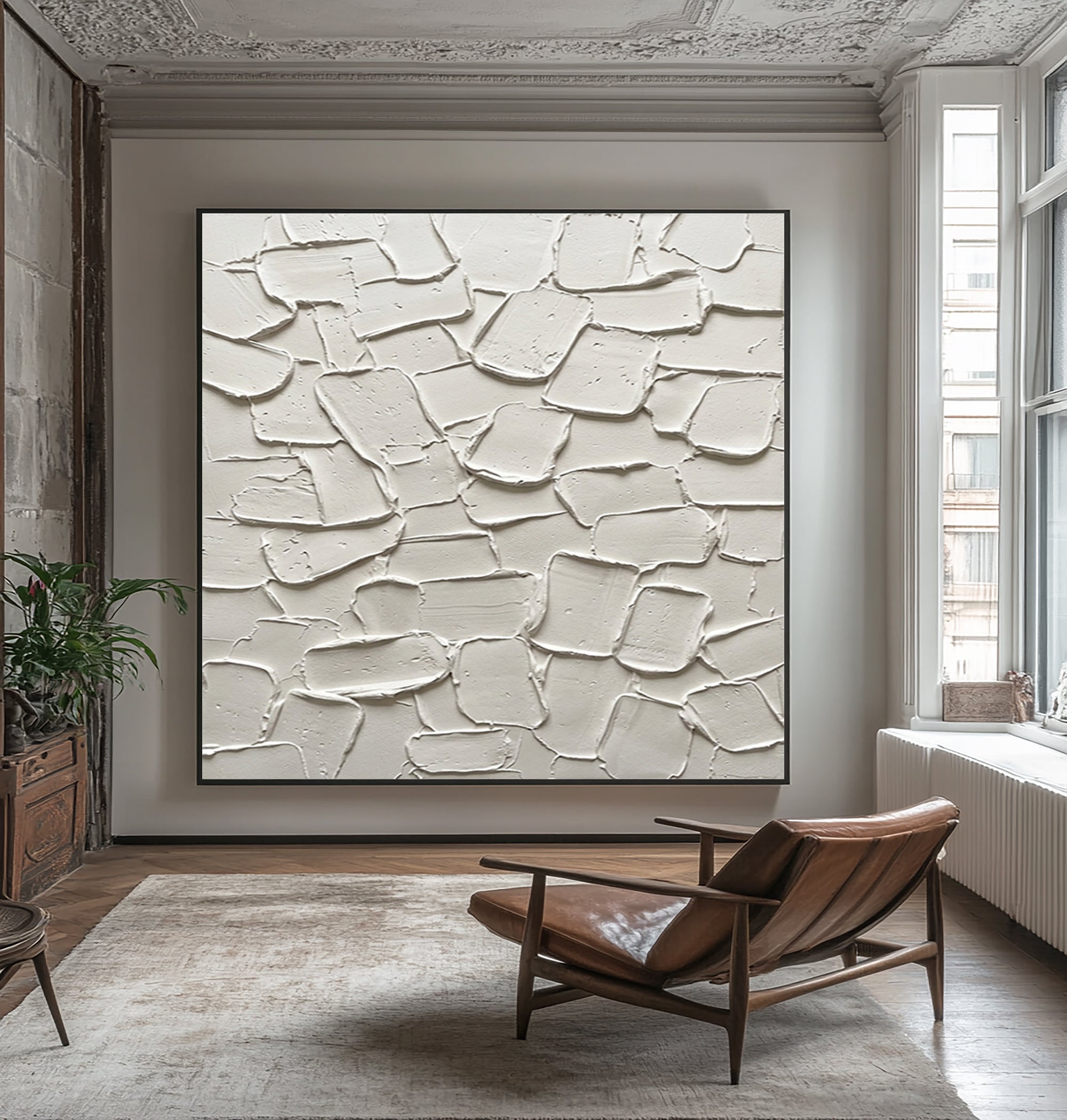 Large Organic Plaster Composition Wall Art Contemporary Neutral Textured Painting 