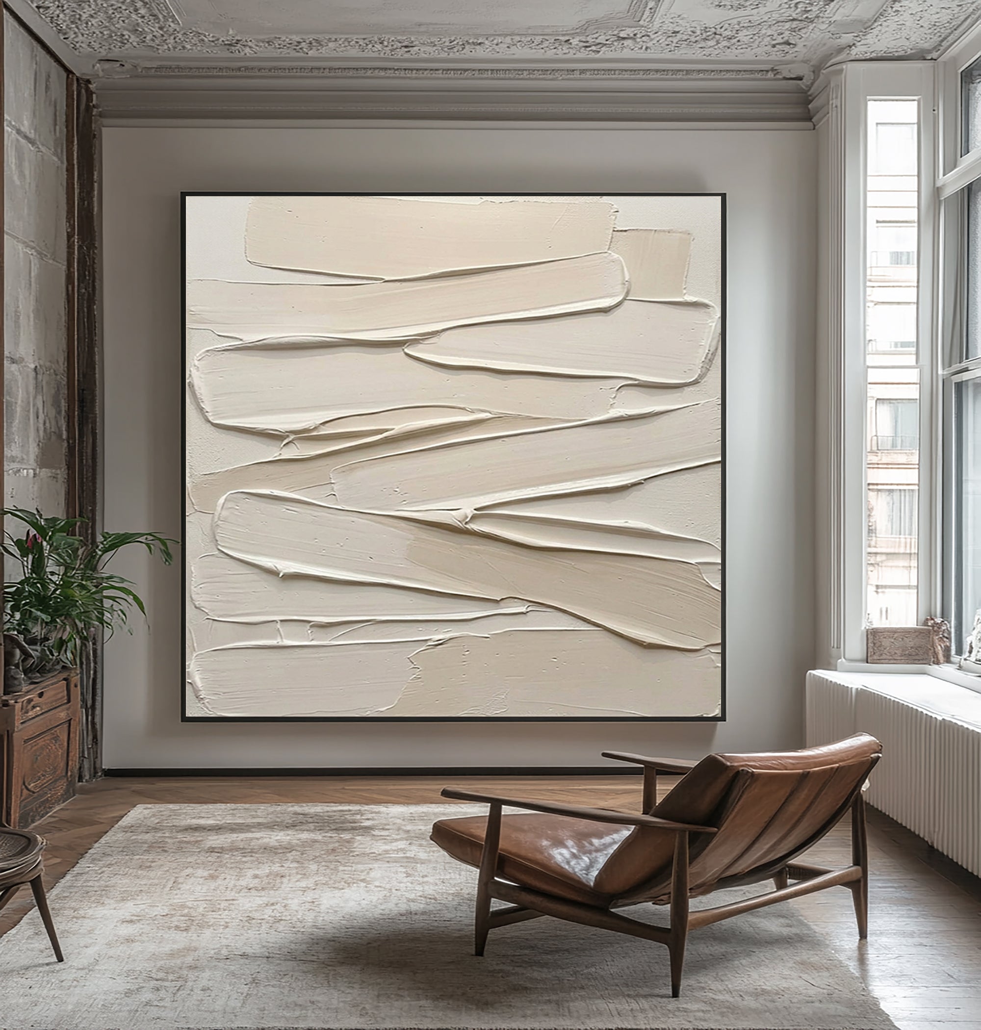 Large Neutral Textured Wall Art Hand Painted Minimalist Canvas 