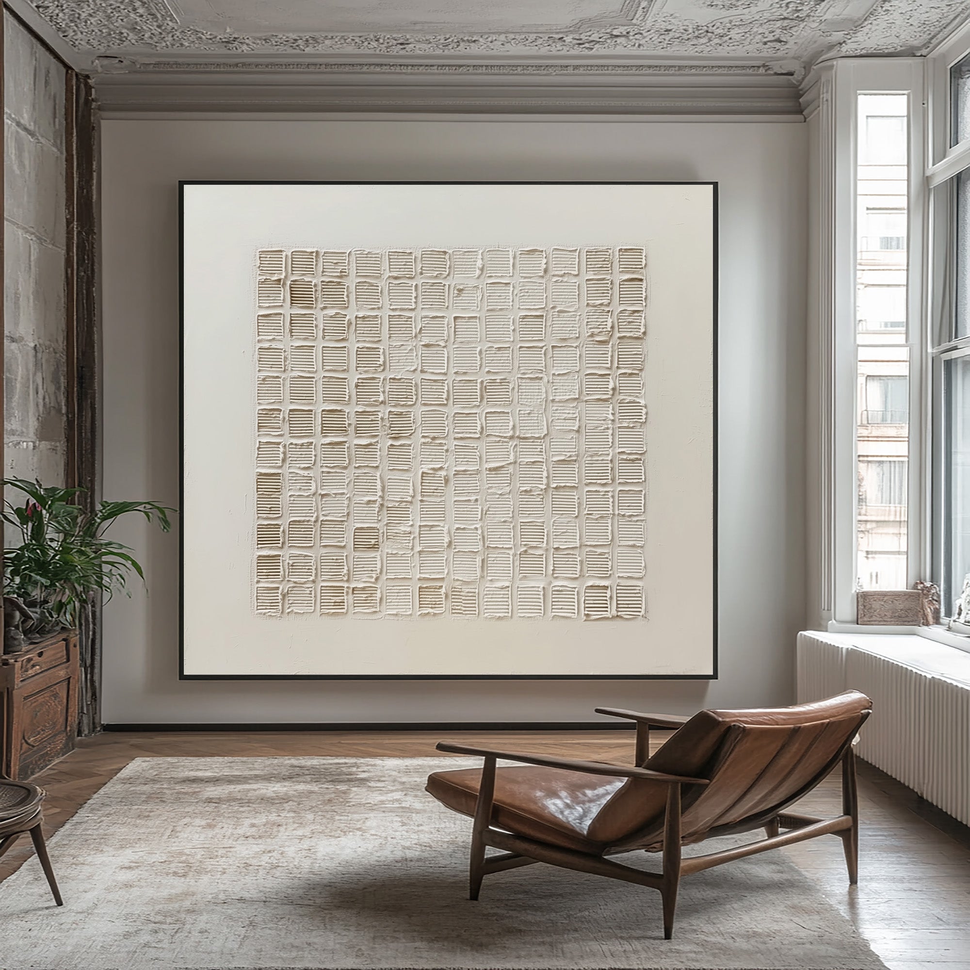 Minimalist Beige Painting Relief Grid Texture #WG 055