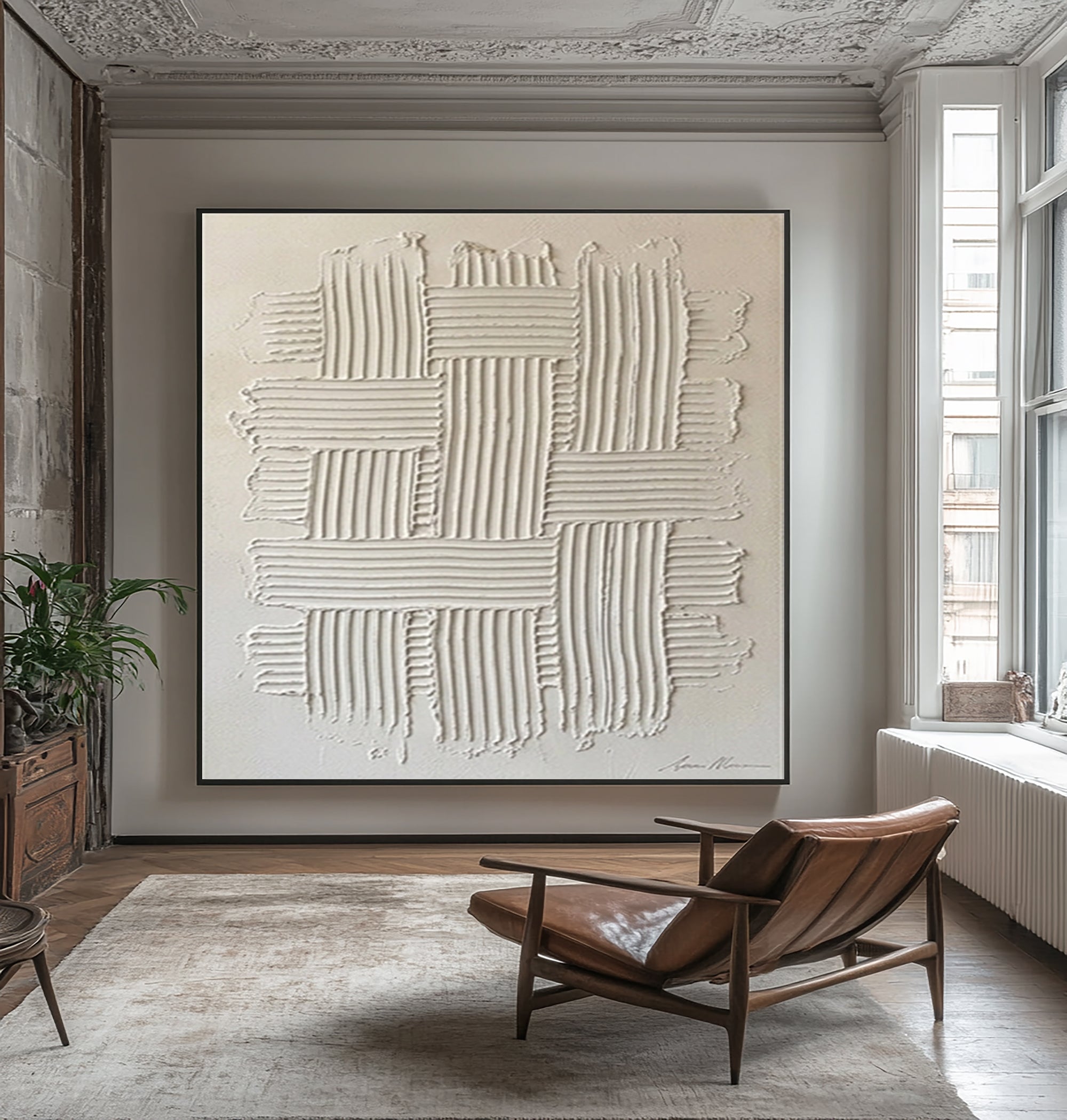 Large Neutral Textured Canvas Art Hand Painted Contemporary Wall Decor