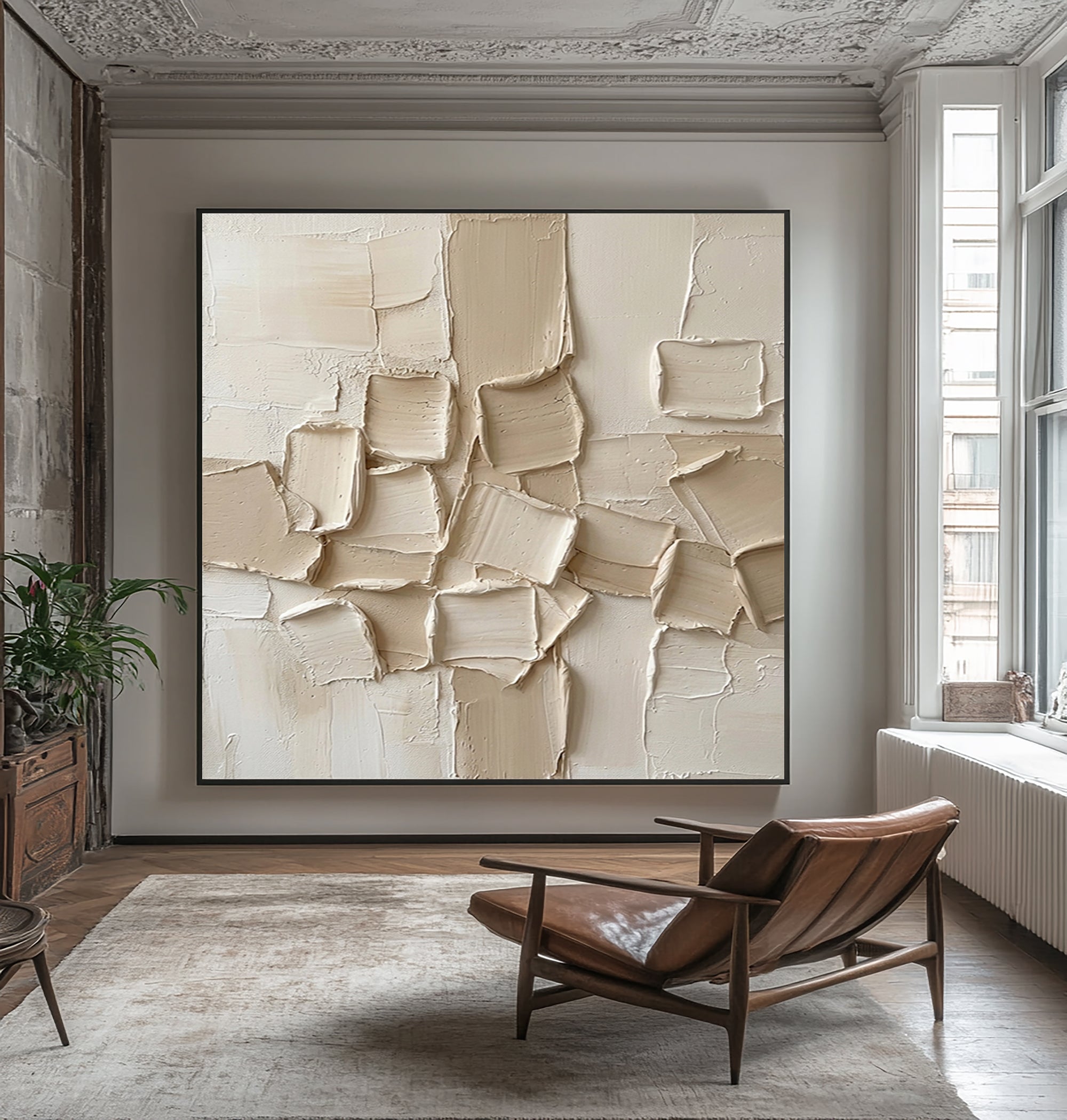 Large Layered Surface Composition Wall Art Contemporary Neutral Relief Painting