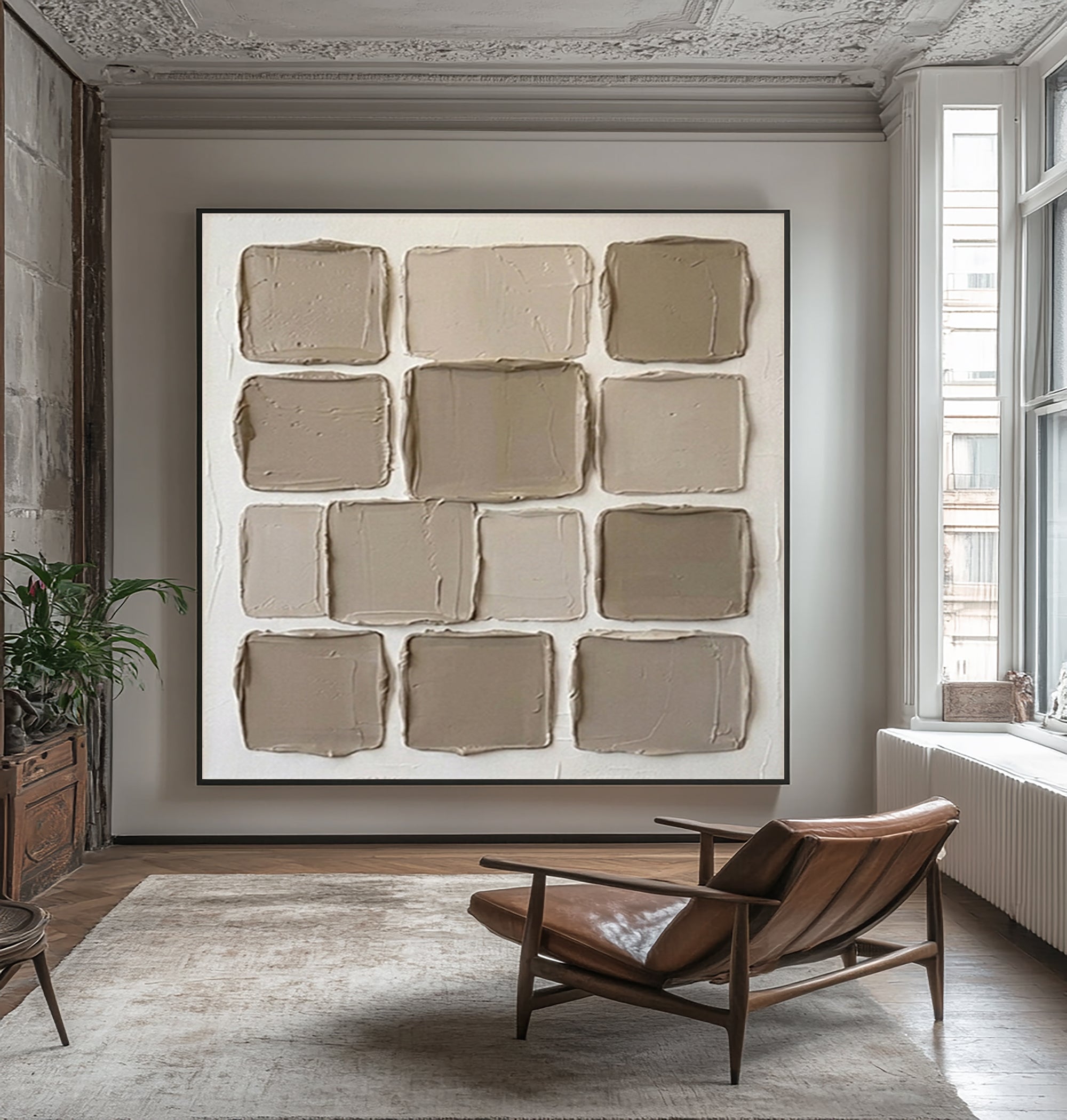Large Designer Material Palette Wall Art Contemporary Neutral Textured Canvas Painting