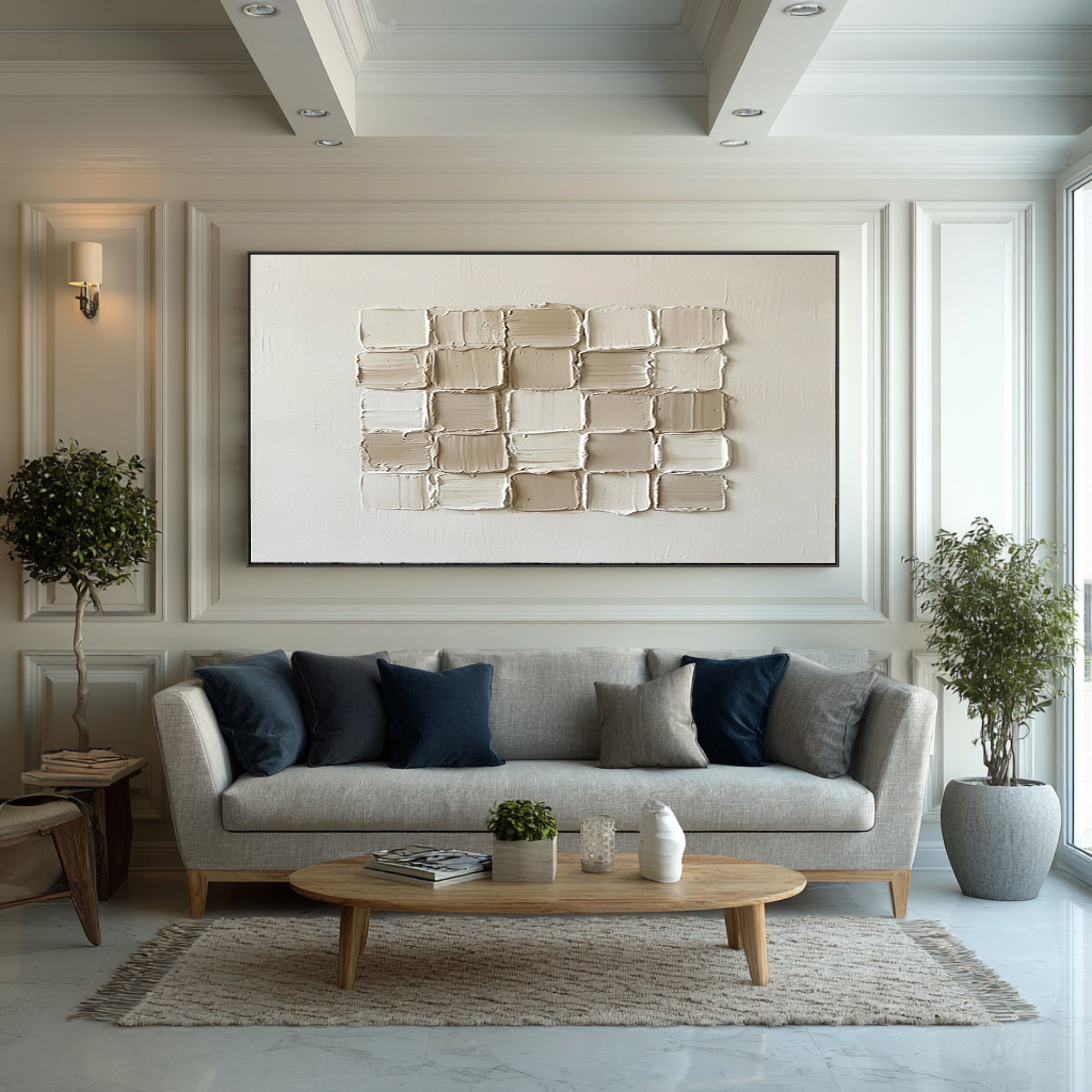 Large Neutral Brick Texture Wall Art Horizontal Hand Painted Canvas 