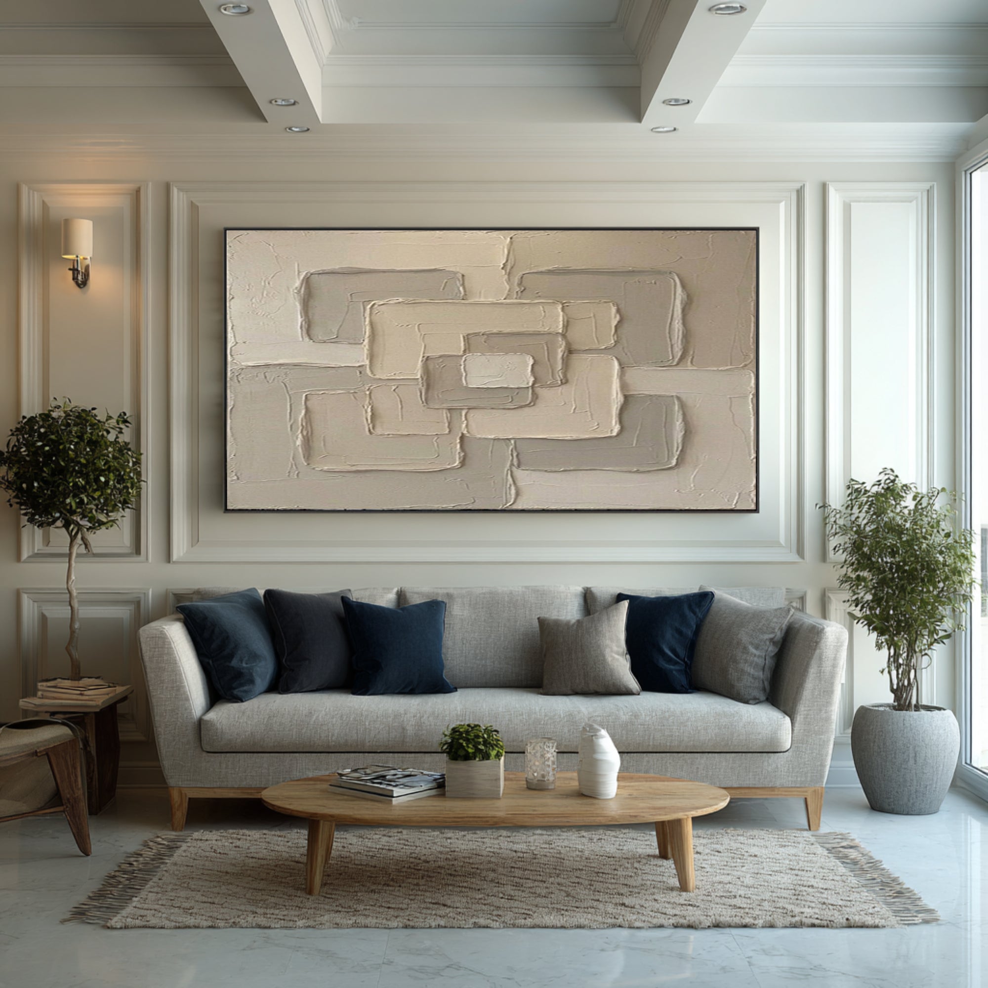 Large Neutral Geometric Wall Art Hand Painted Textured Canvas | ArtvistaGallery 