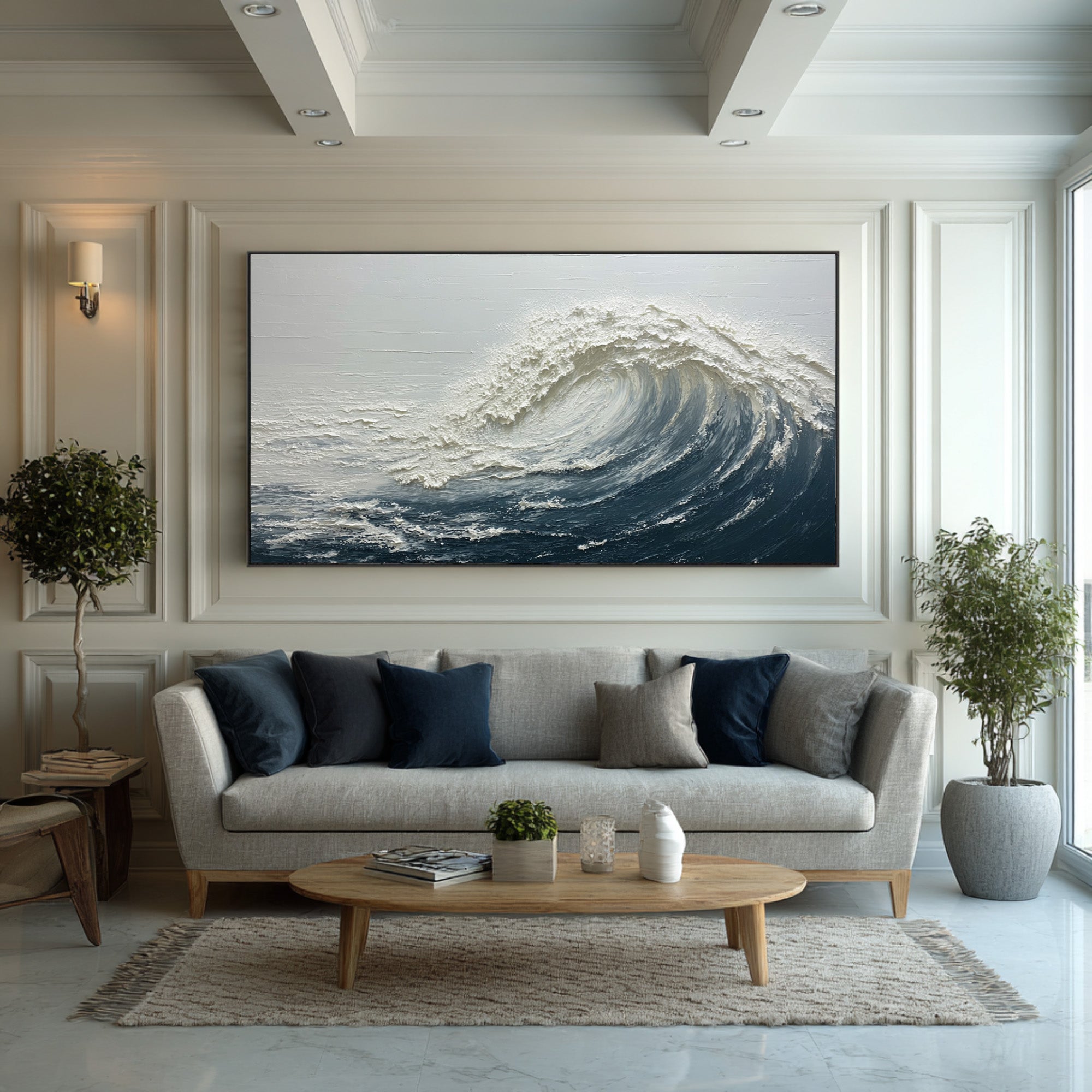 Textured Ocean Painting Large Living Room Decor #WG 059
