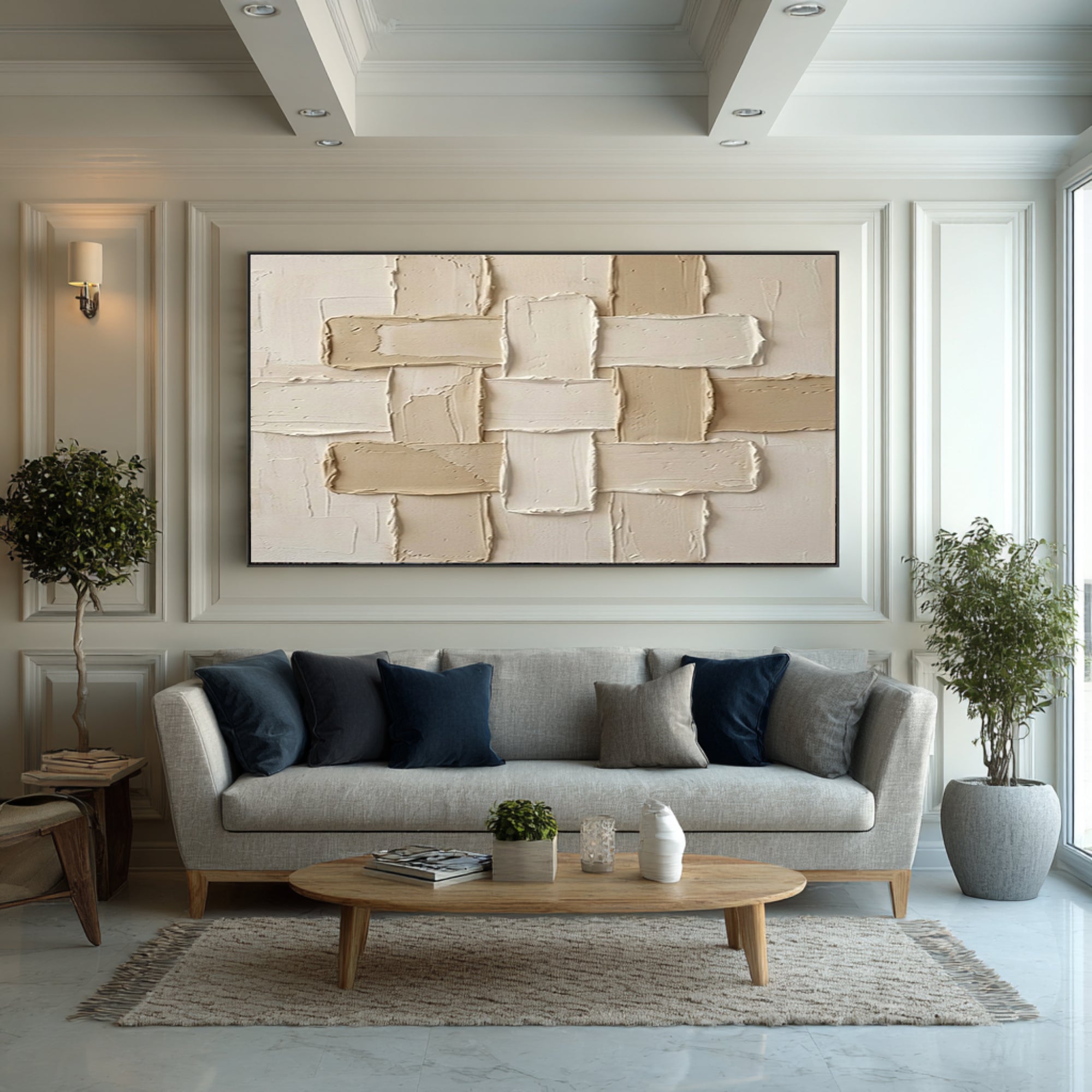 Large Textured Abstract Wall Art Neutral Geometric Canvas Painting | ArtvistaGallery