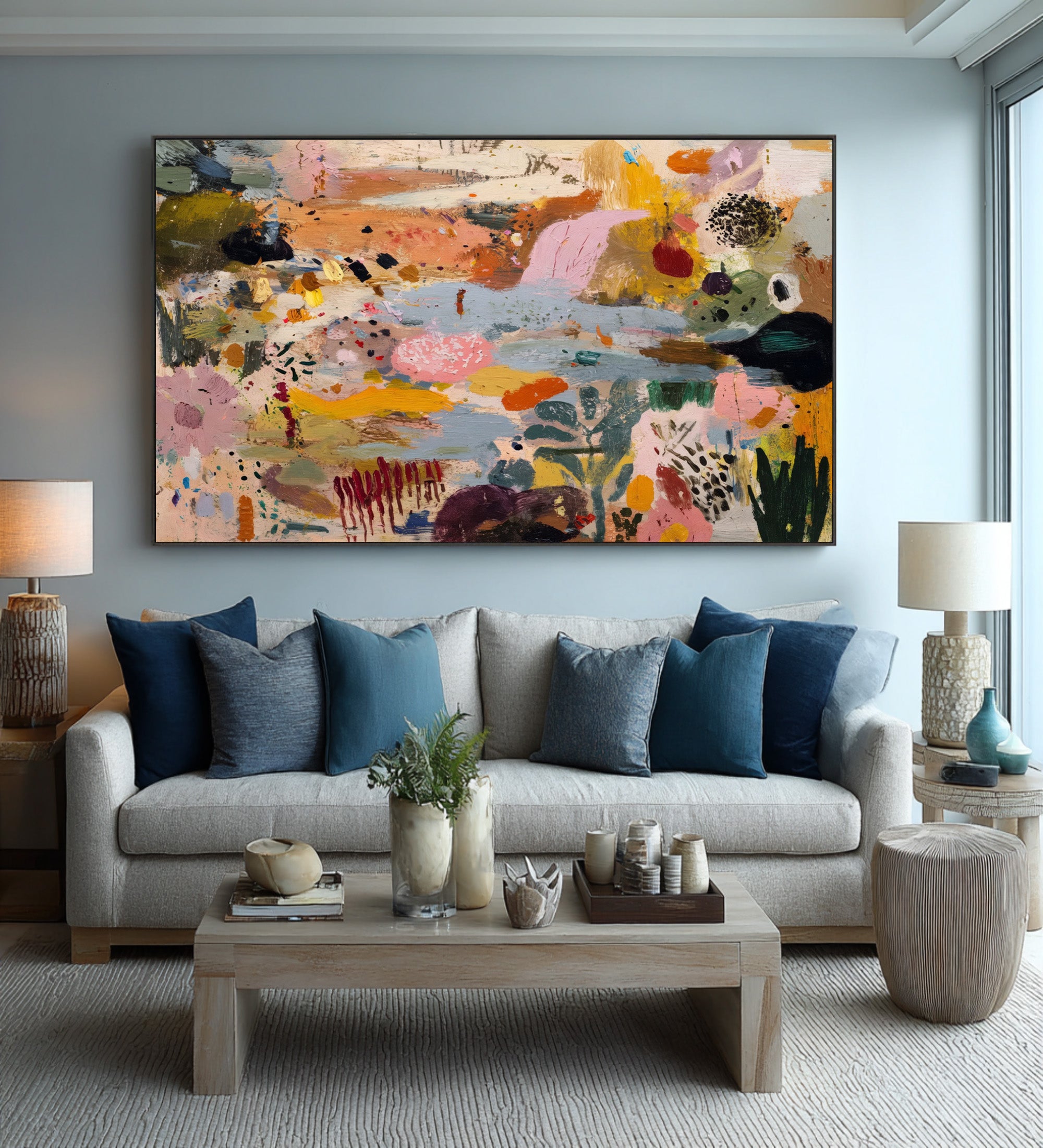 Large Colorful Abstract Landscape Painting Contemporary Wall Art | ArtvistaGallery