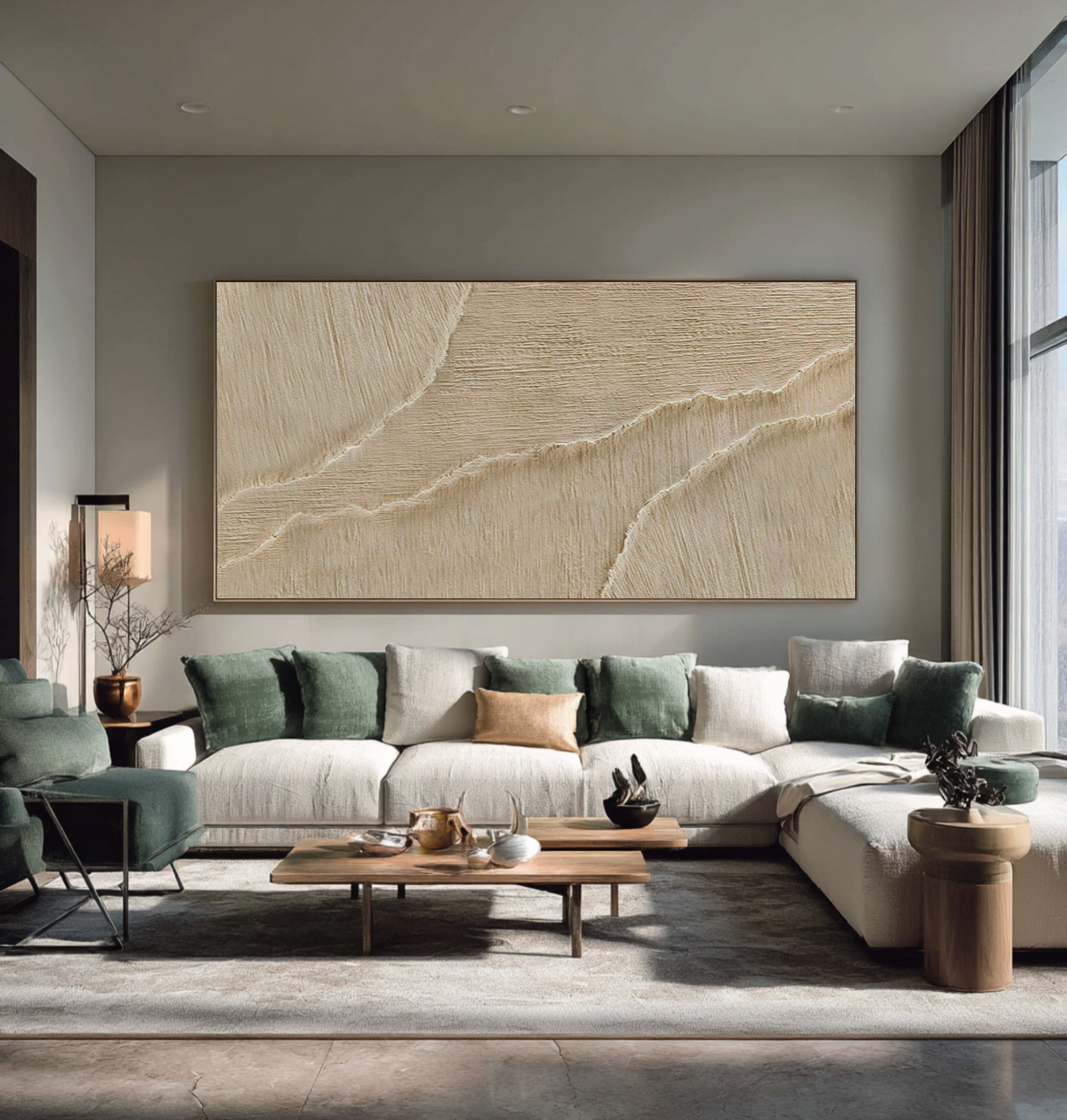 Textured Abstract Wave Art | Beige Canvas Painting #WG 066