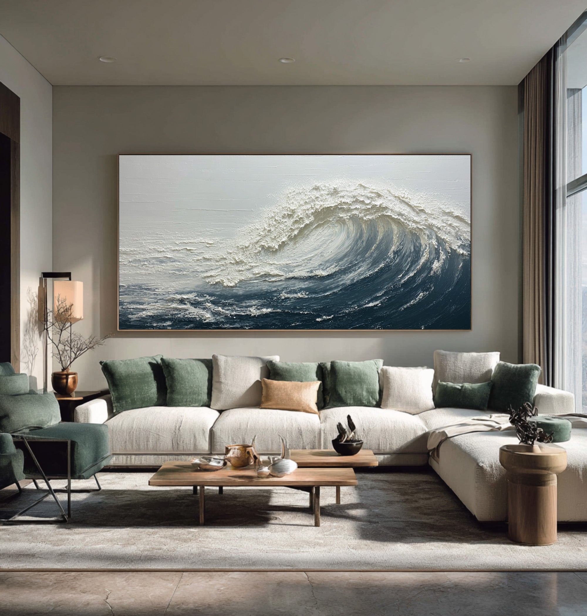 Textured Ocean Painting Large Living Room Decor #WG 059