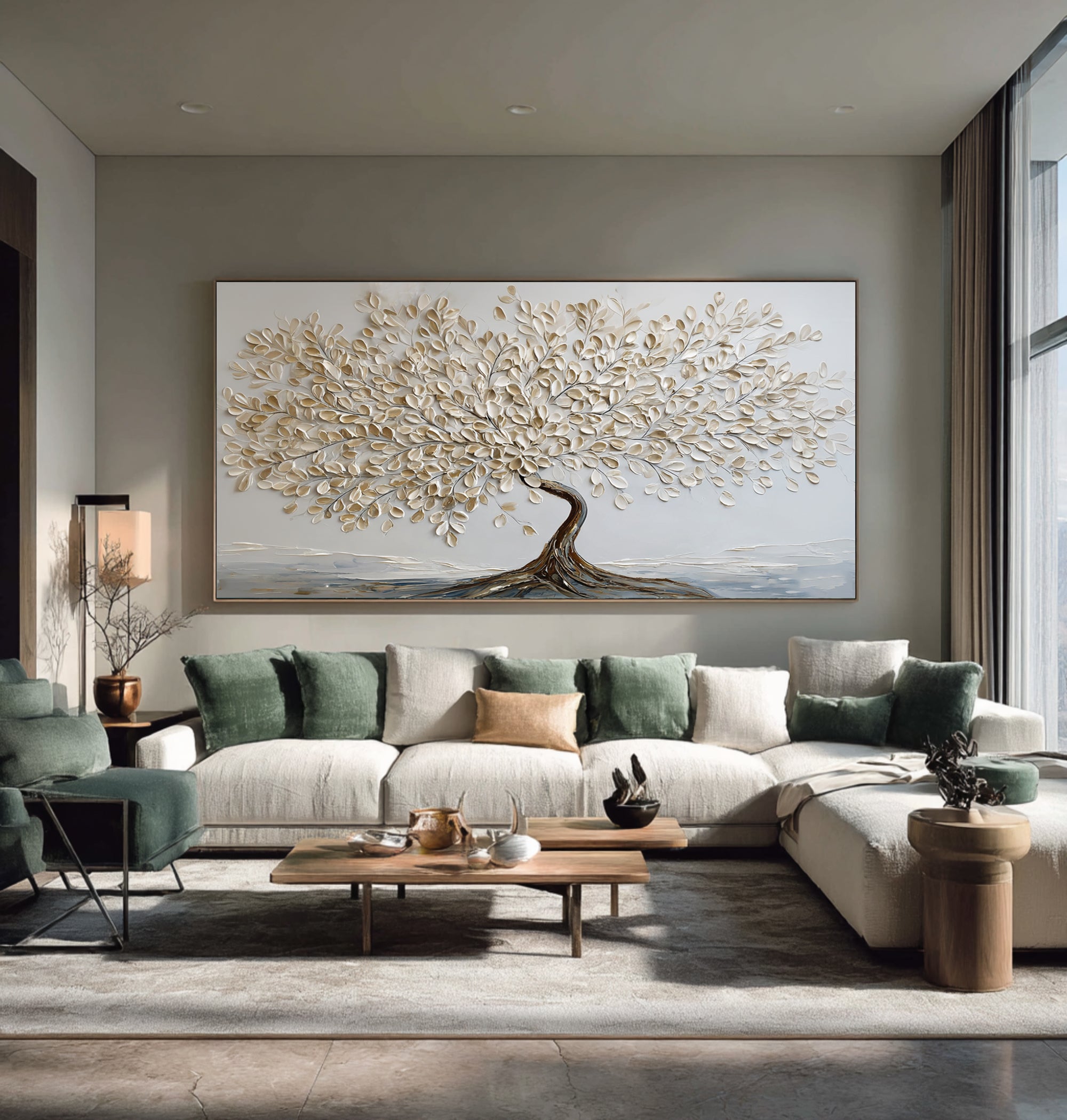Gold & White Textured Tree Art on Canvas #WG 063