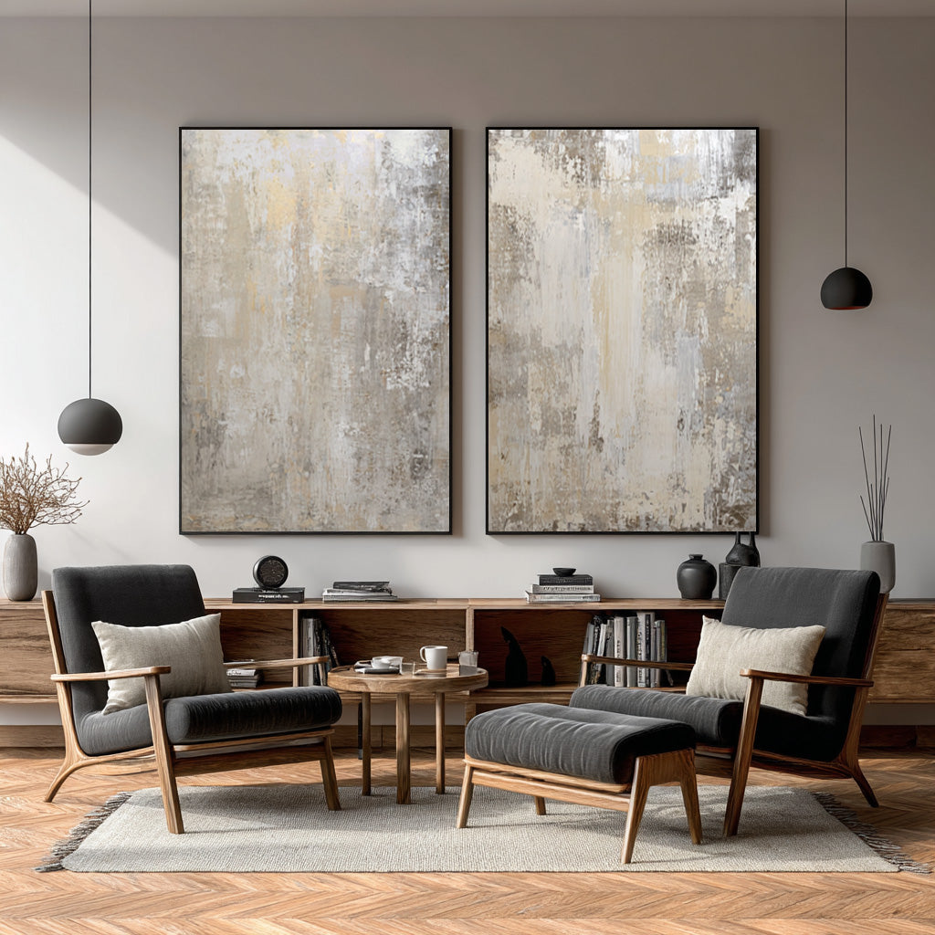 Stylish Beige Living Room Decor with Large Artwork  #WG 001
