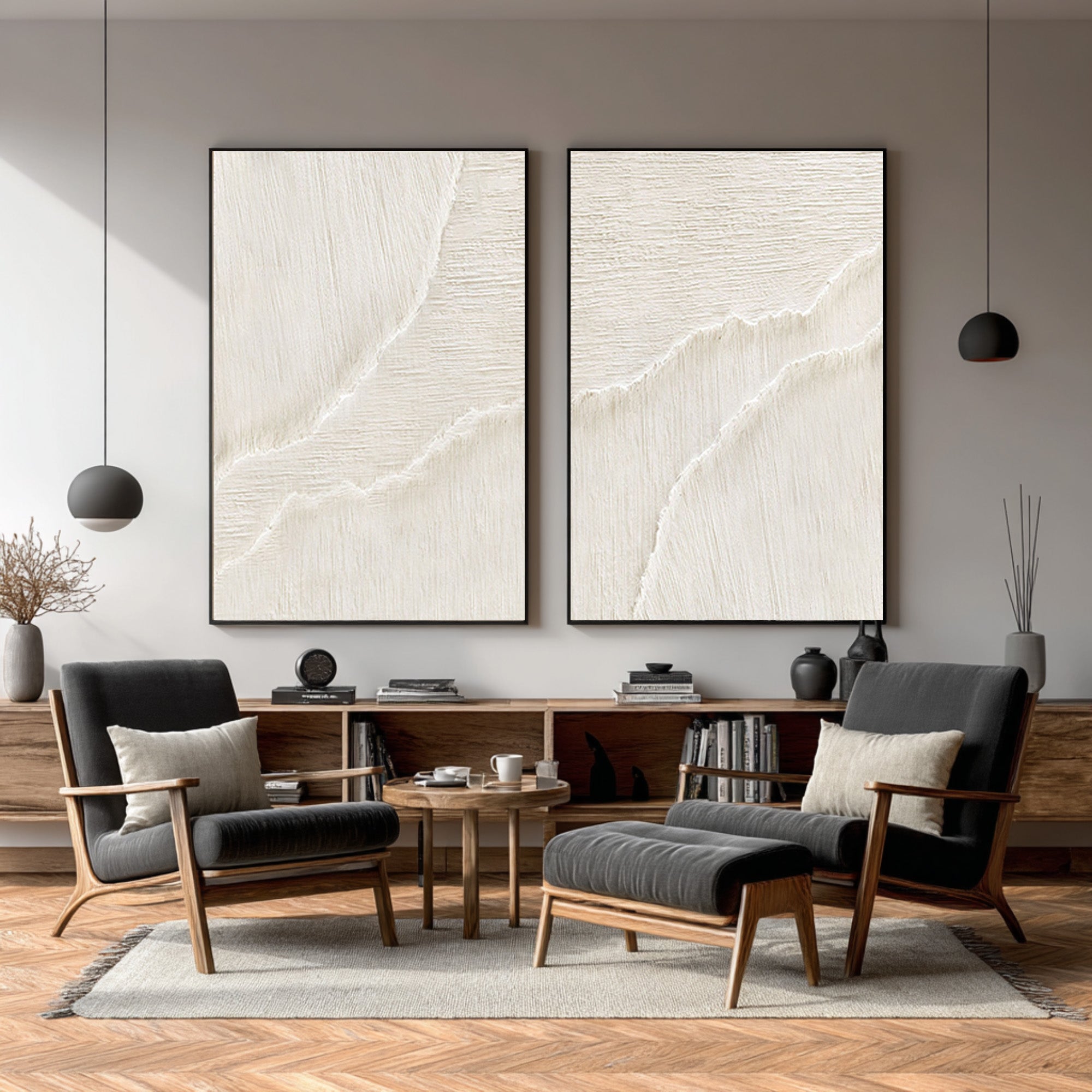 Organic Flow Abstract Artwork Pair Neutral Vertical Decor #WG 070