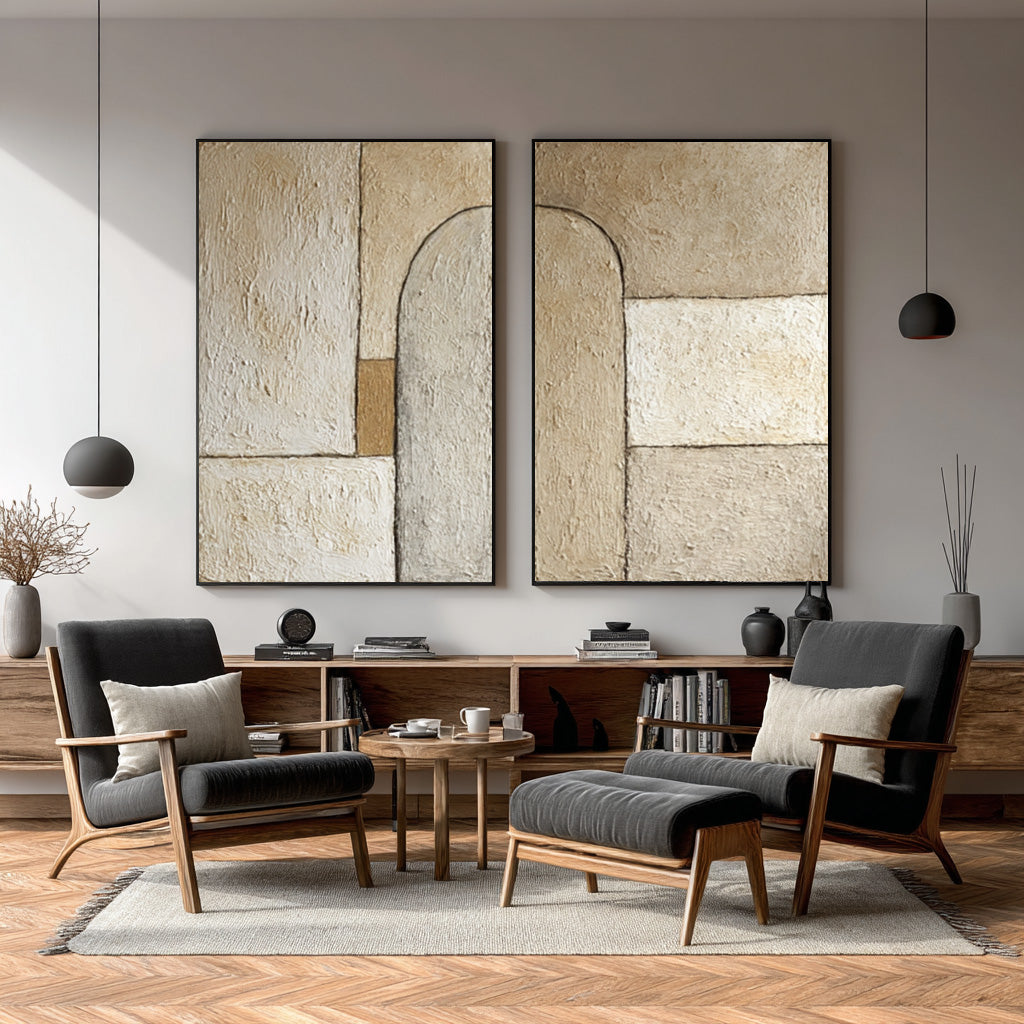 Neutral Geometric Abstract Canvas Set of 2 #WG 078