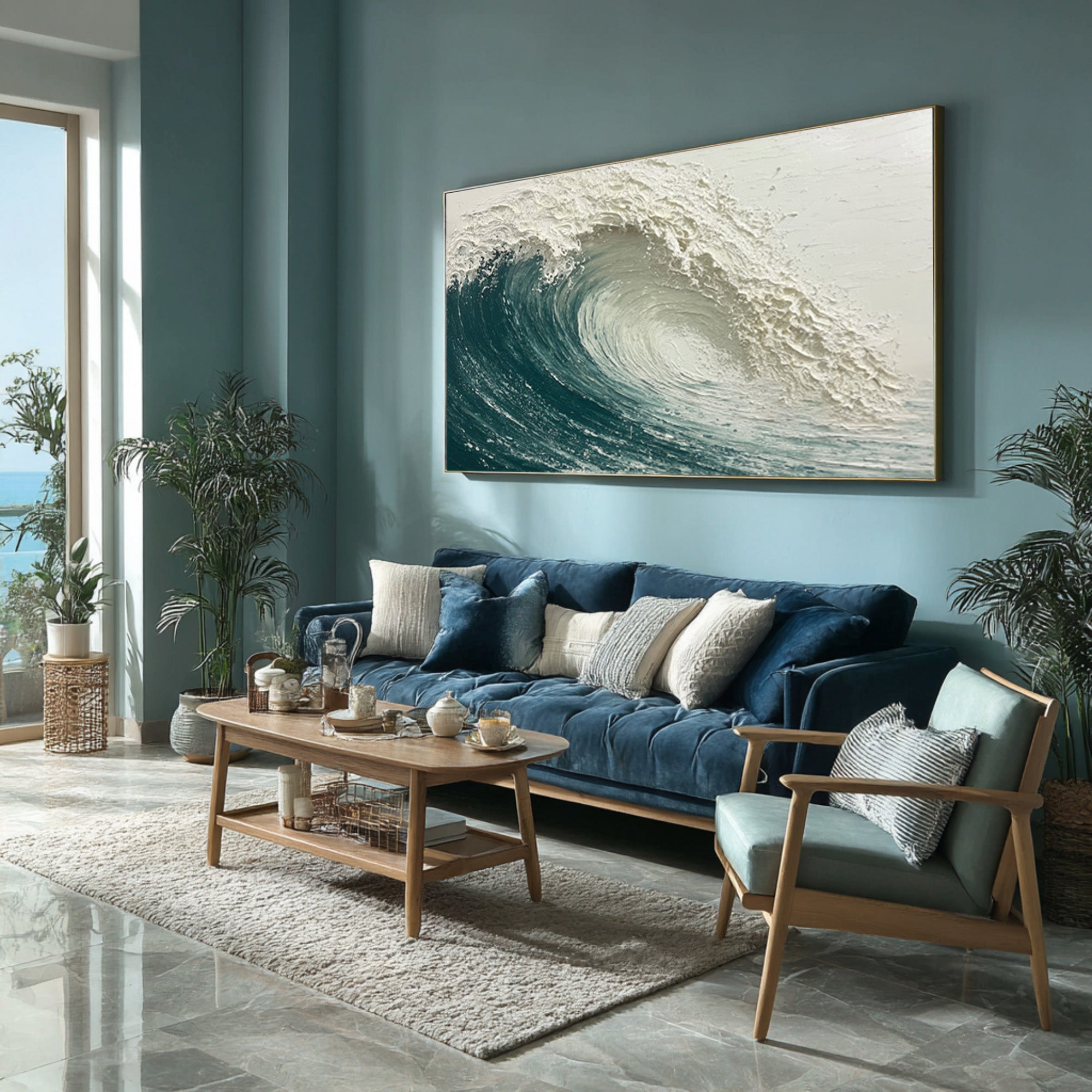 Relief Wave Painting Contemporary Coastal Home #WG 060