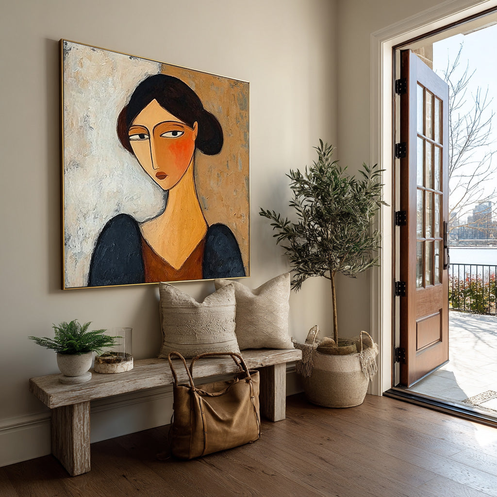 Muted Tones Painting Expressive Female Face Art #WG 088