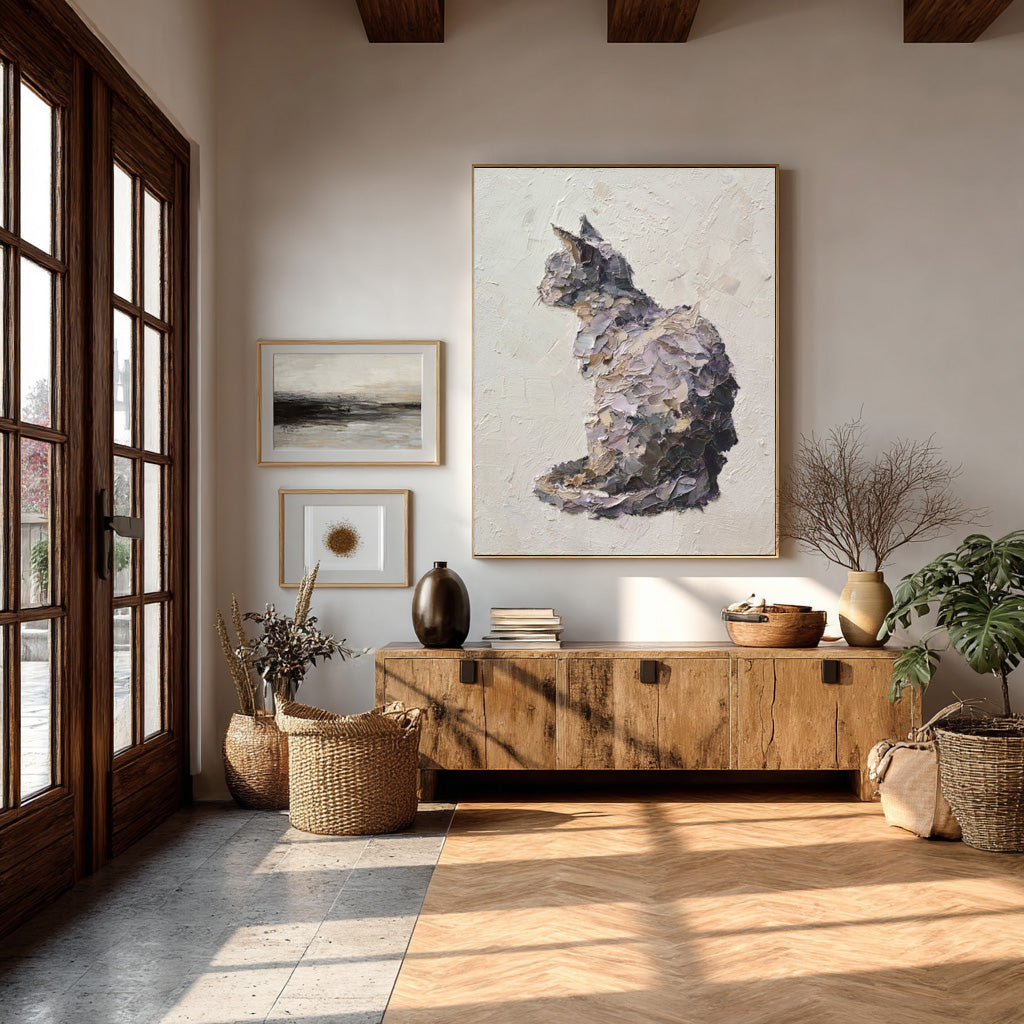 Abstract Pet Canvas Whimsical Cat Textured Artwork #WG 051