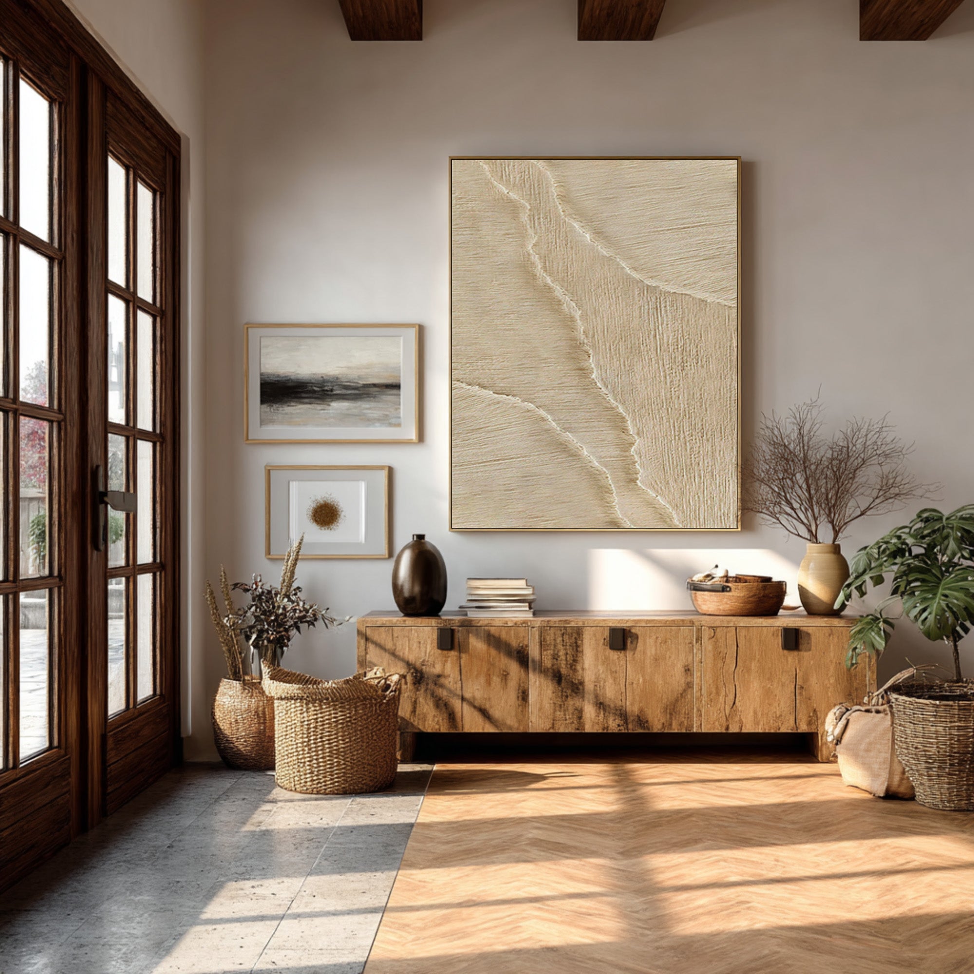 Vertical Textured Abstract Art Minimalist Beige Decor #WG 069