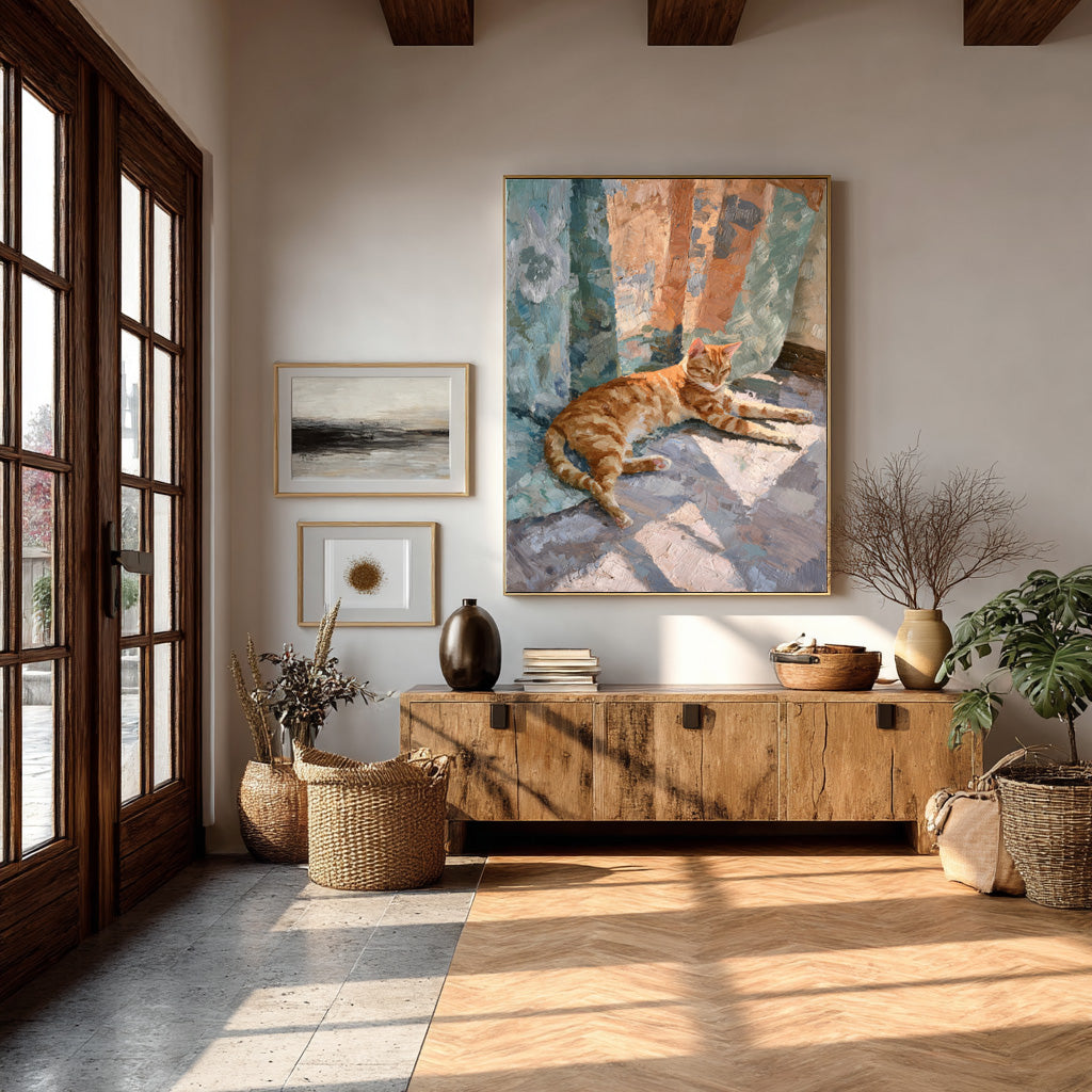 Abstract Feline Canvas Lounging Cat Textured Artwork #WG 052