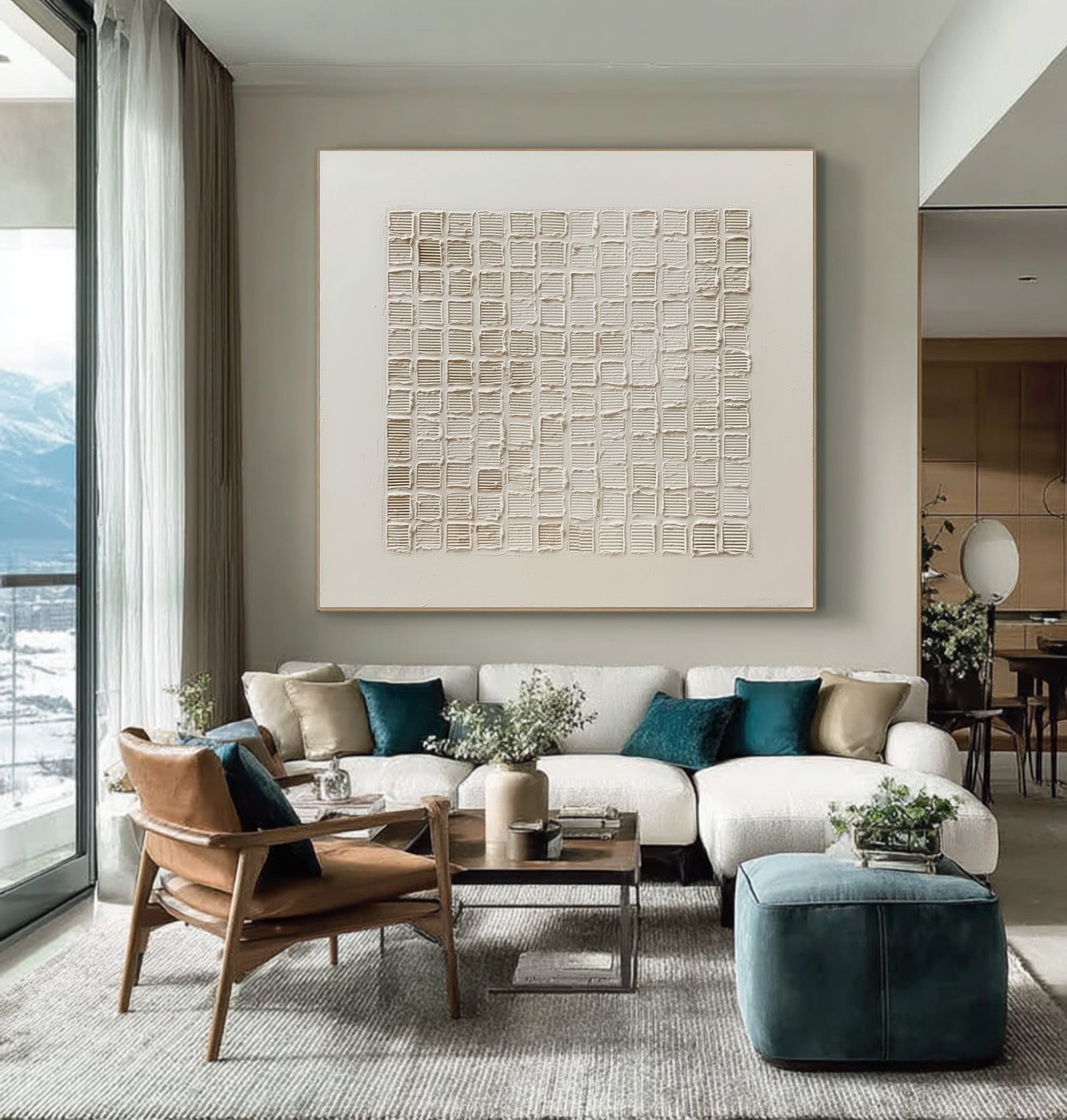 Minimalist Beige Painting Relief Grid Texture #WG 055