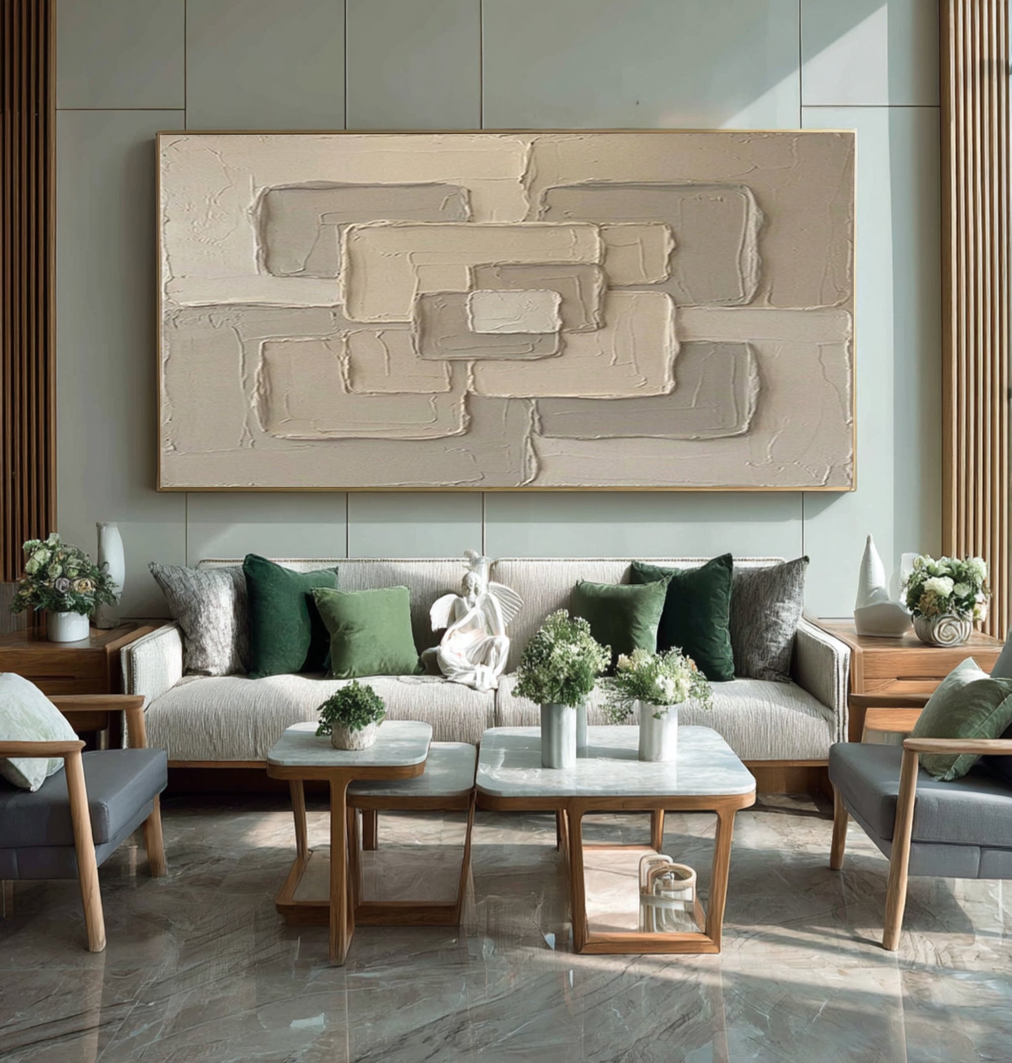Large Neutral Geometric Wall Art Hand Painted Textured Canvas | ArtvistaGallery 