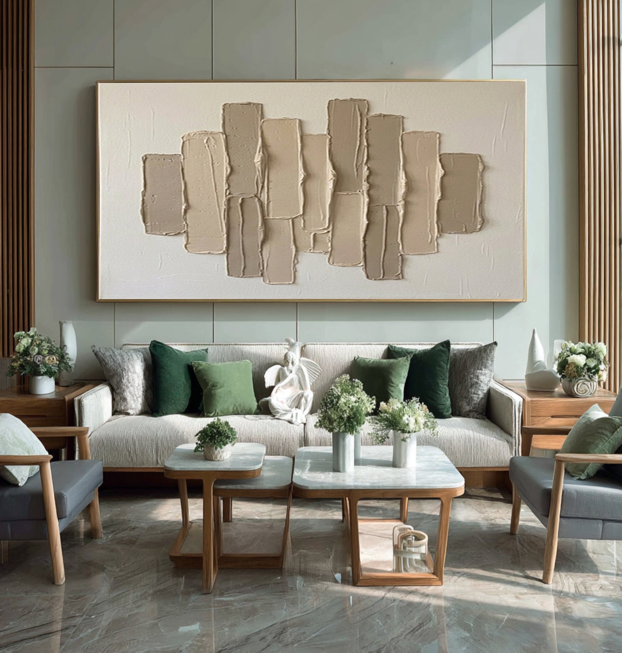 Large Neutral Skyline Texture Wall Art Hand Painted Abstract Canvas | ArtvistaGallery 