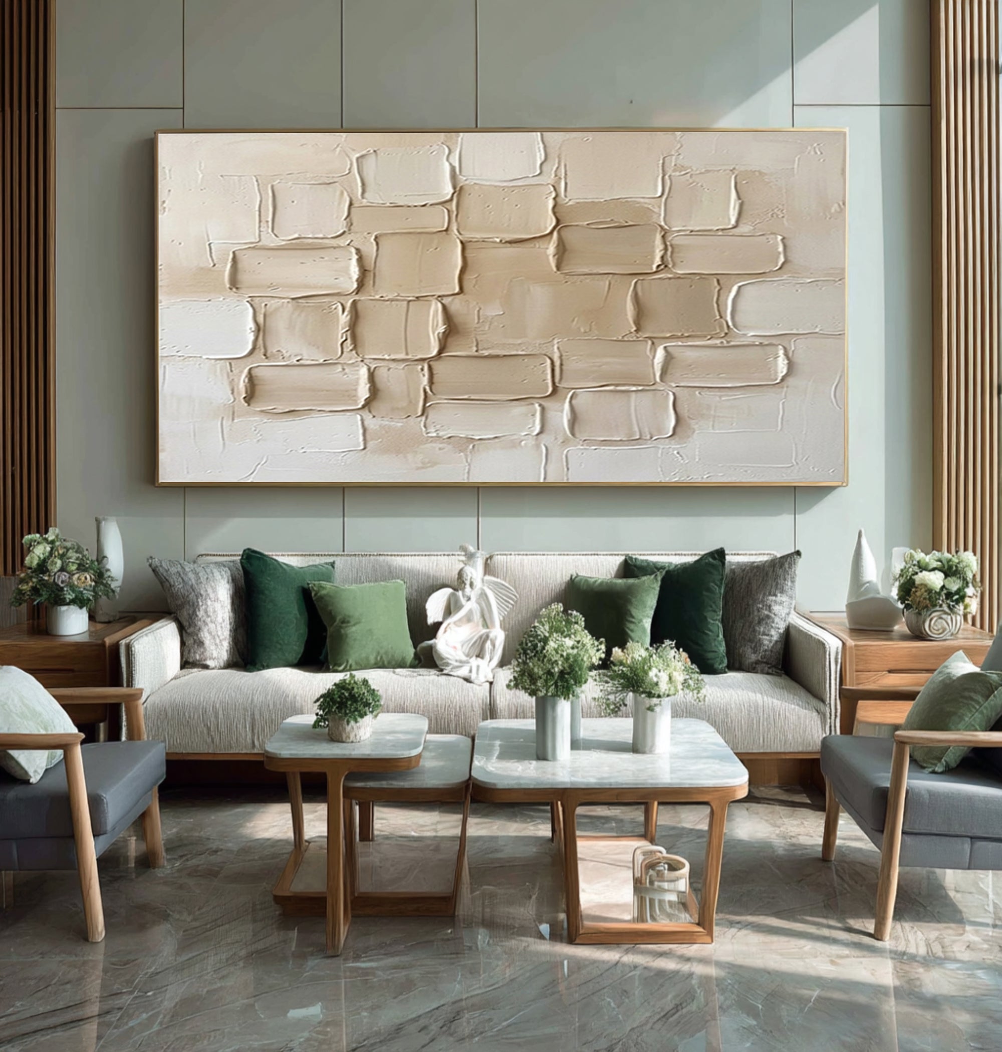 Large Neutral Brick Wall Art Horizontal Textured Abstract Canvas