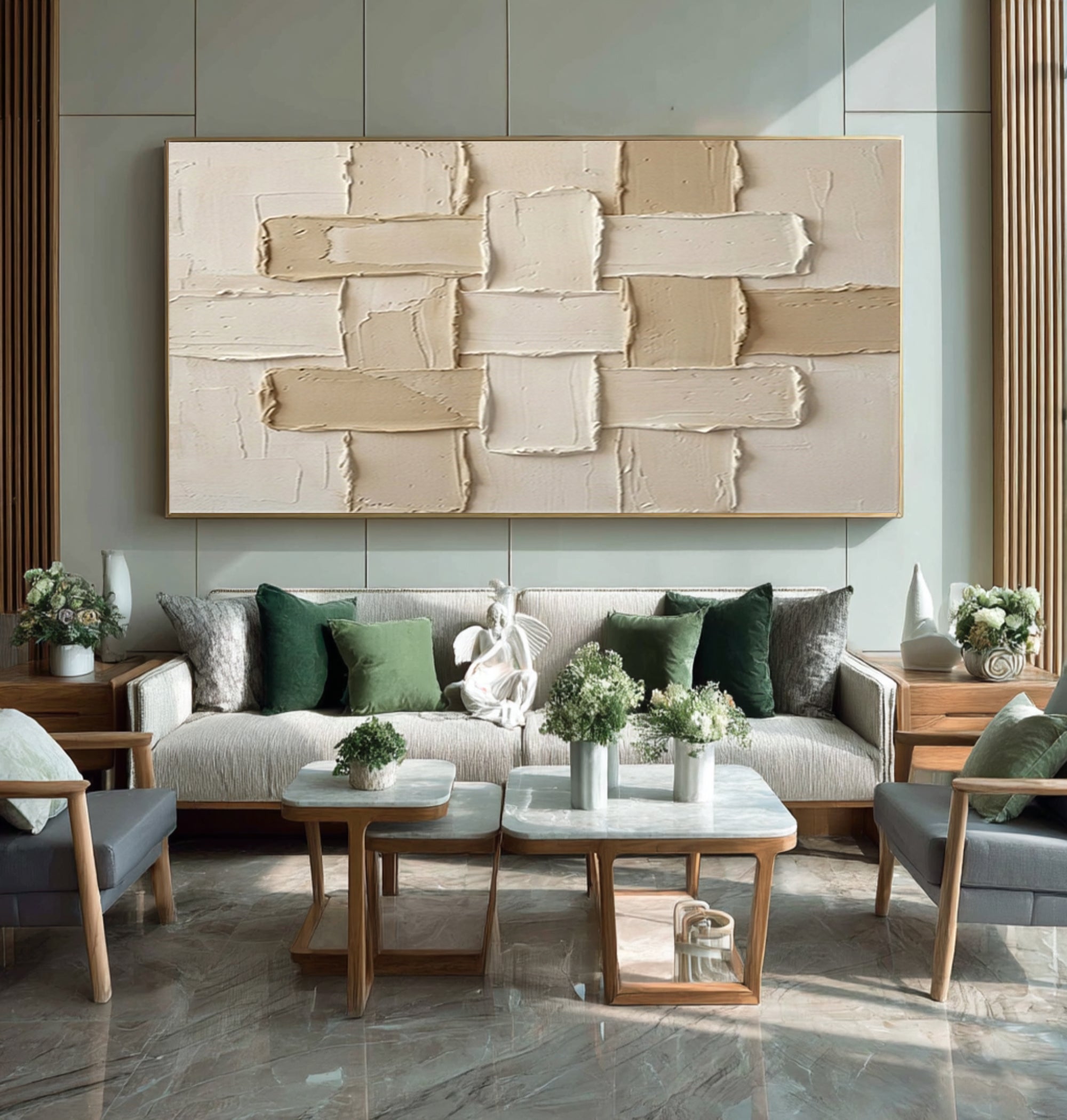 Large Textured Abstract Wall Art Neutral Geometric Canvas Painting | ArtvistaGallery