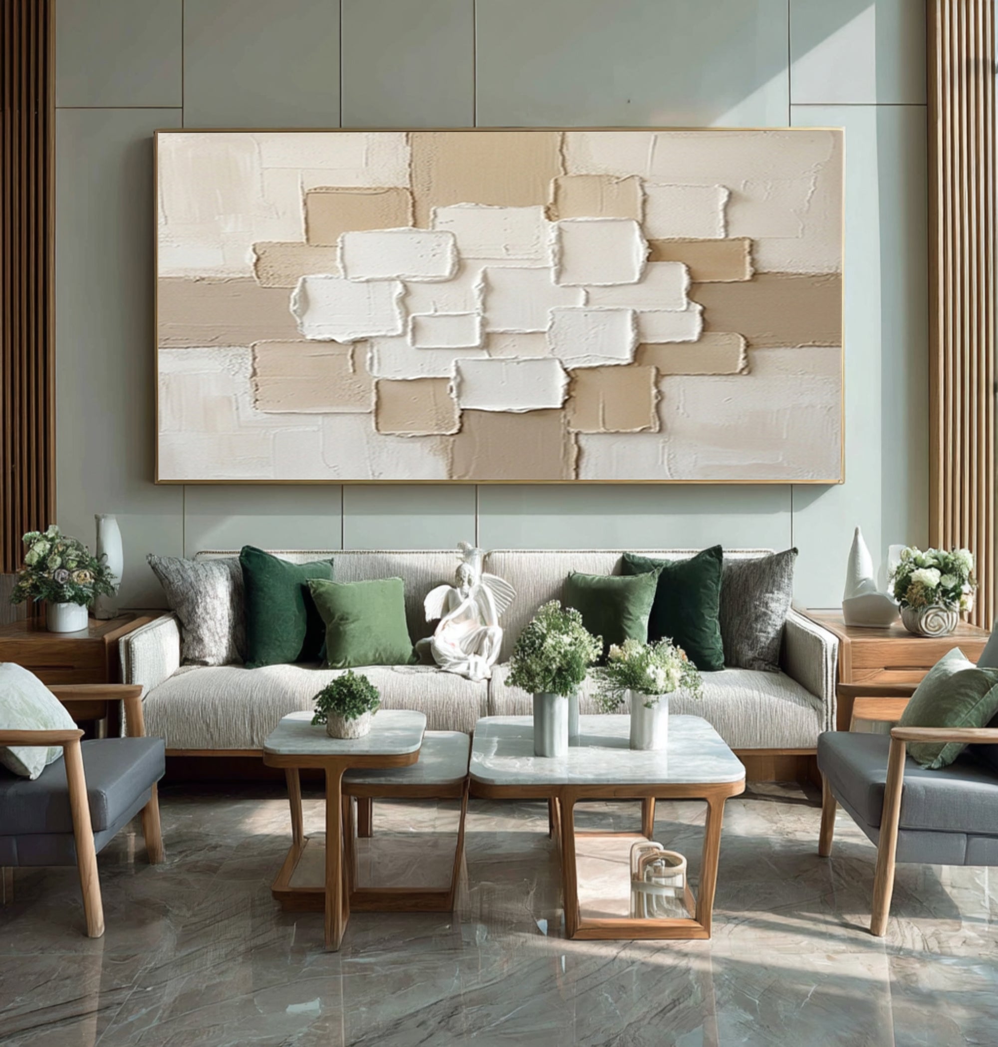 Large Neutral Layered Texture Wall Art Horizontal Hand Painted Canvas | ArtvistaGallery