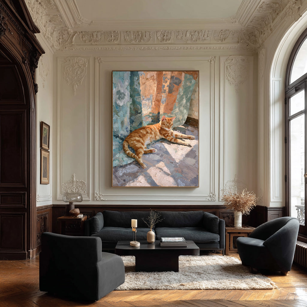Abstract Feline Canvas Lounging Cat Textured Artwork #WG 052