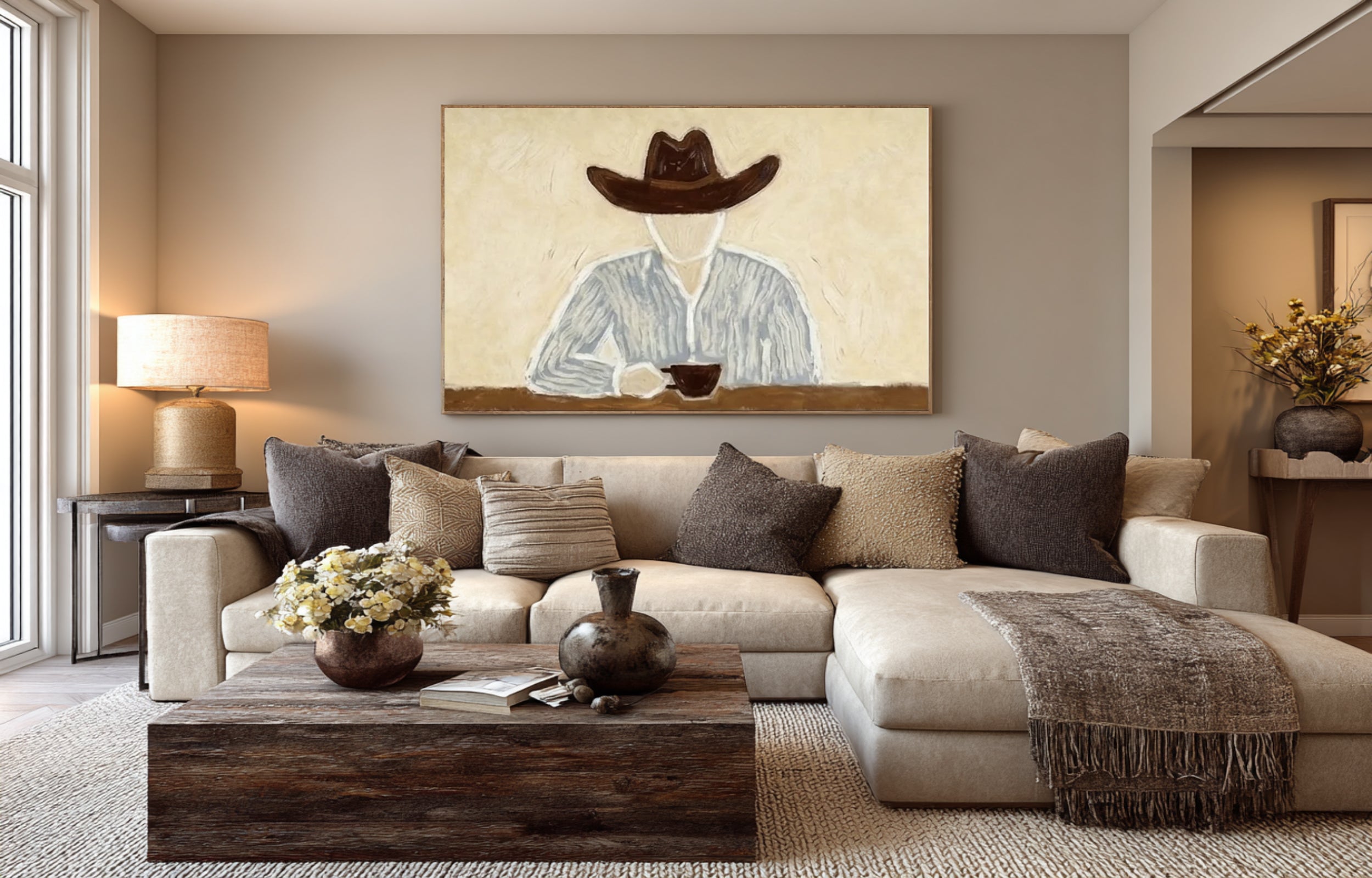 Large Cowboy Portrait Painting Modern Western Wall Art | ArtvistaGallery