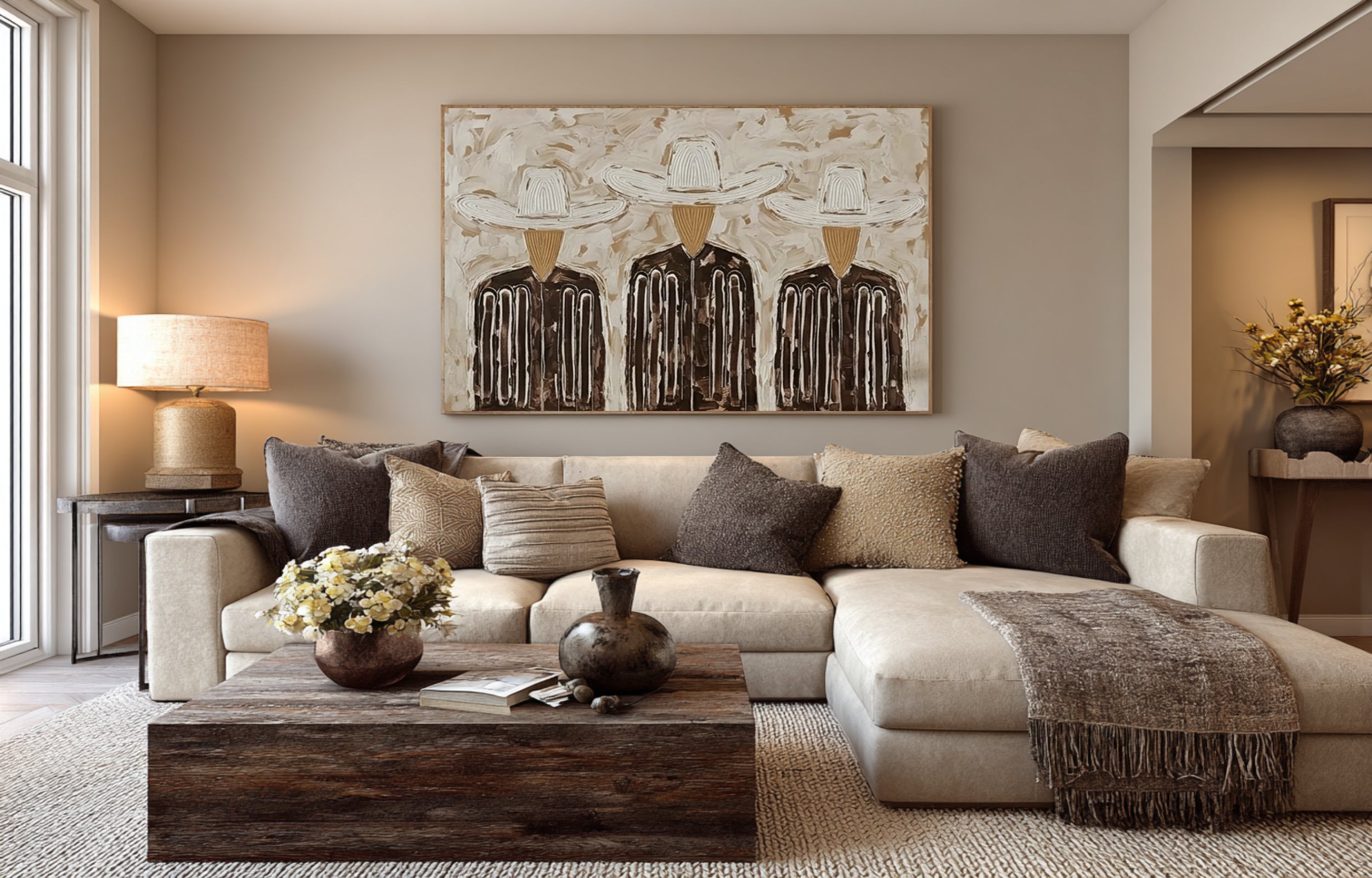 Large Abstract Trio Portrait Painting Contemporary Figurative Wall Art | ArtvistaGallery