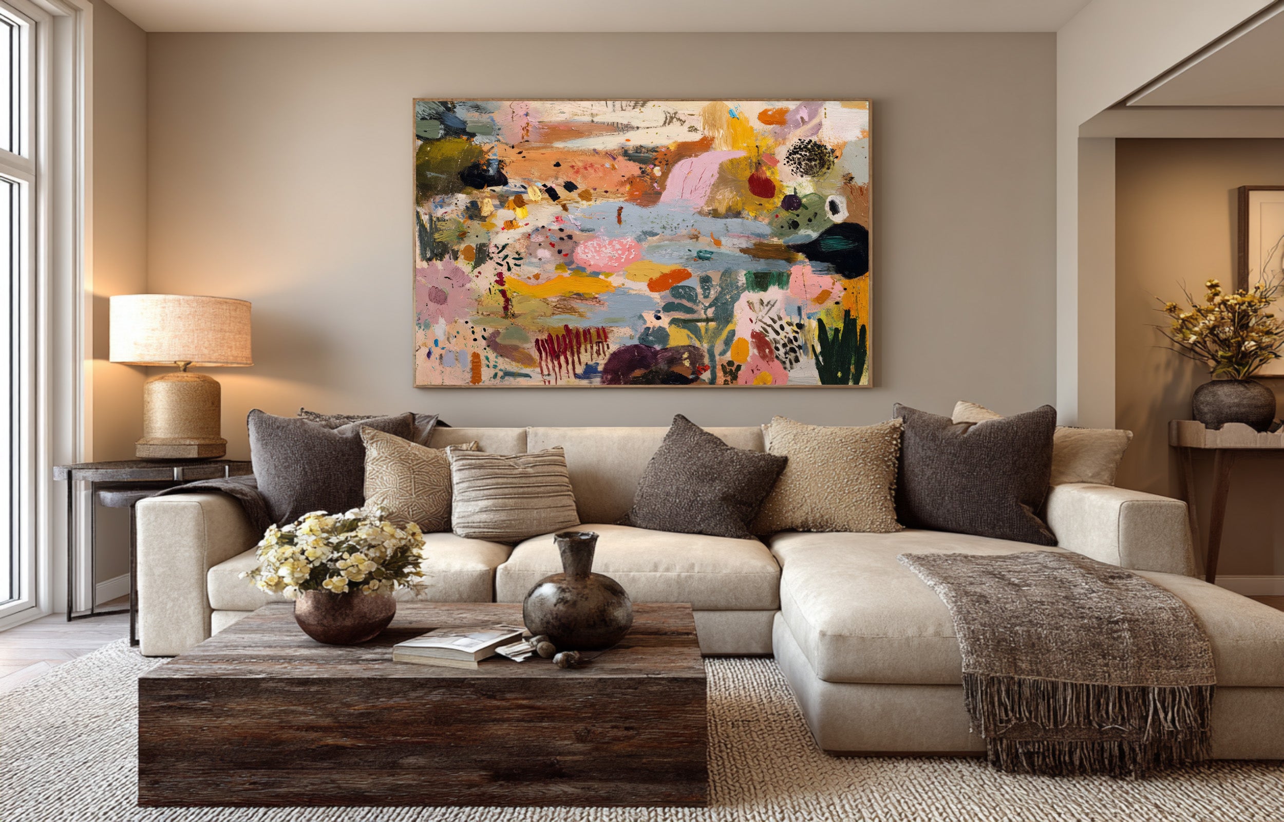 Large Colorful Abstract Landscape Painting Contemporary Wall Art | ArtvistaGallery